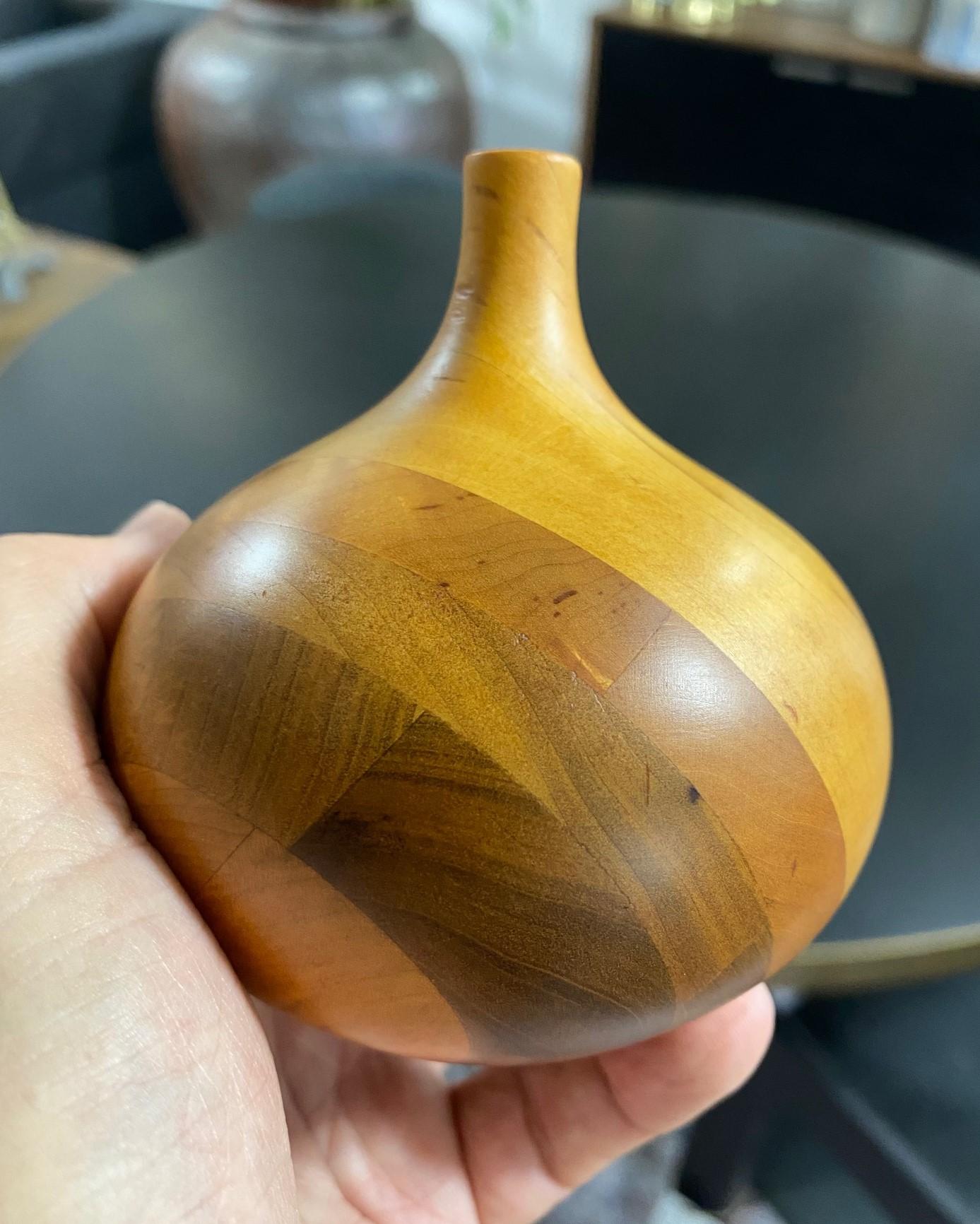Rude Osolnik Signed Midcentury Modern Laminated Wood Turned Vessel Bud Weed Vase 2