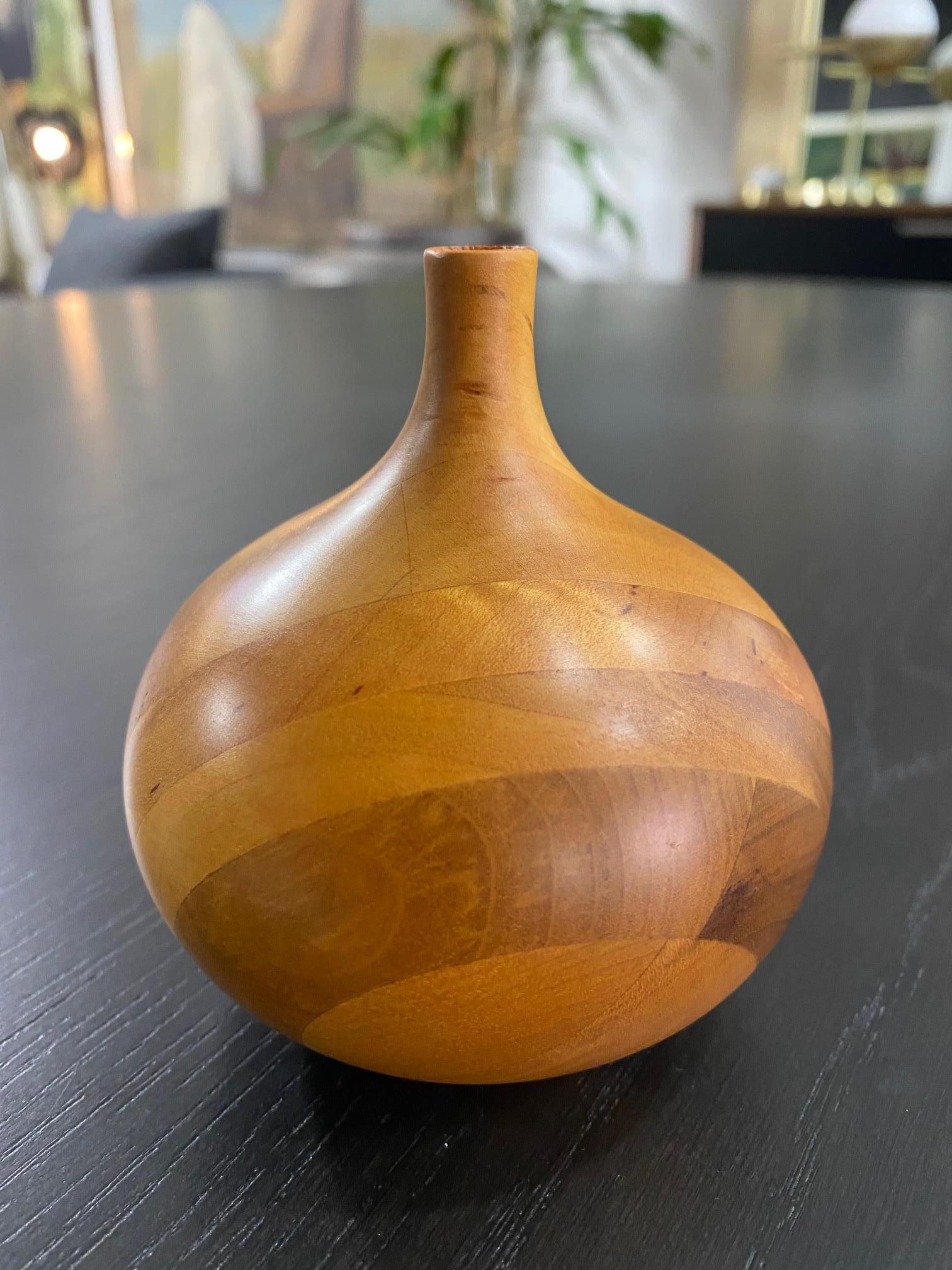 Mid-Century Modern Rude Osolnik Signed Midcentury Modern Laminated Wood Turned Vessel Bud Weed Vase