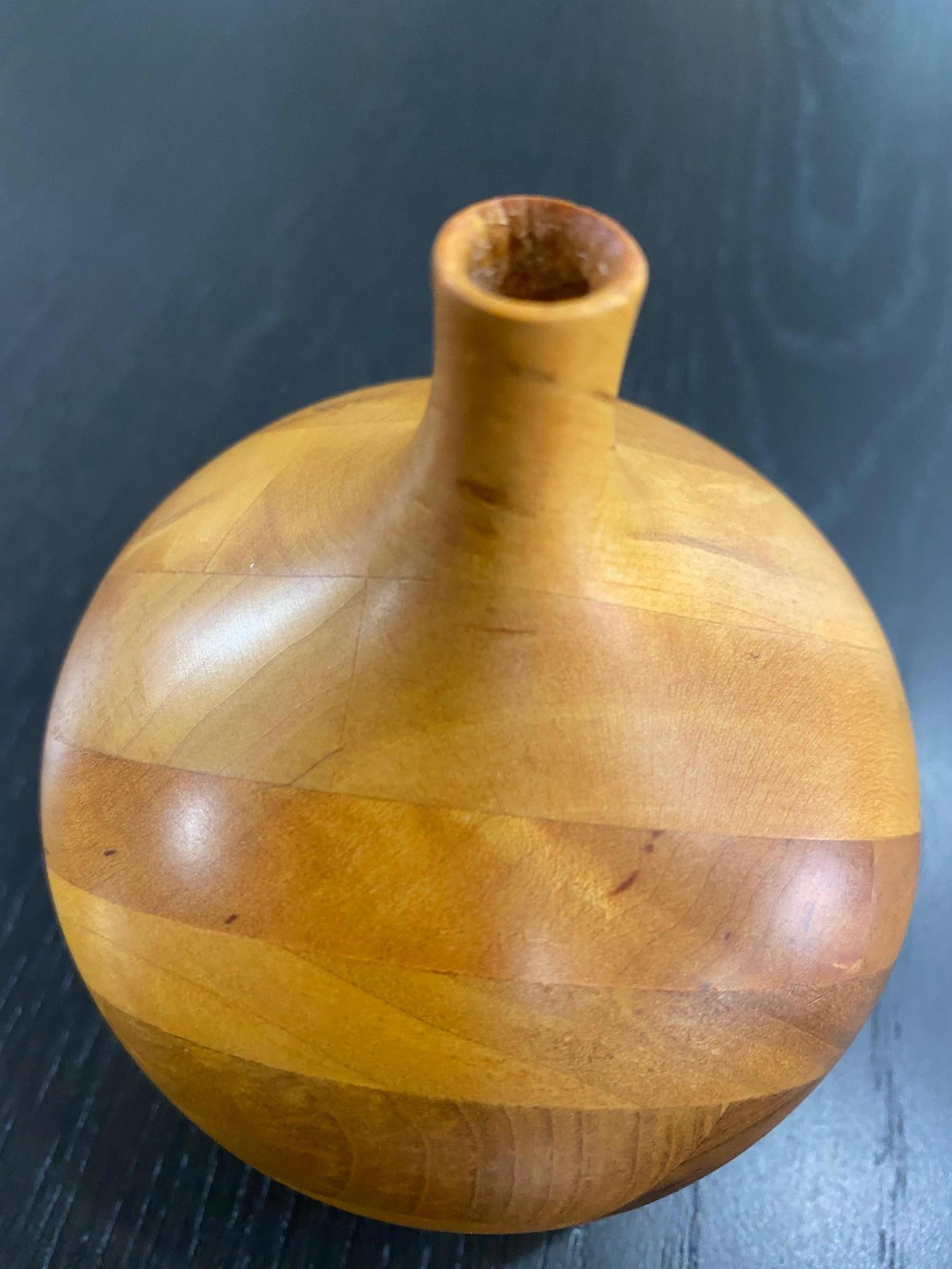 North American Rude Osolnik Signed Midcentury Modern Laminated Wood Turned Vessel Bud Weed Vase