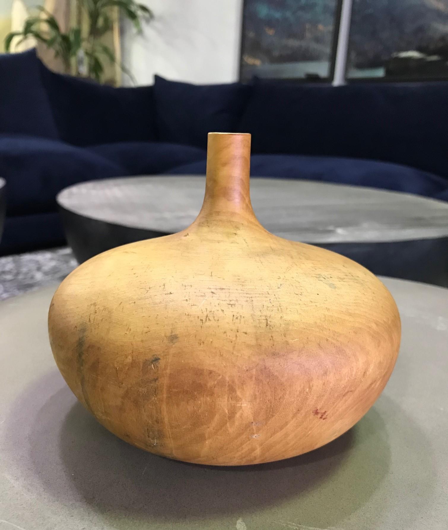 Mid-Century Modern Rude Osolnik Signed Rare Large Pale Buckeye Wood Turned Vessel Bud Weed Vase