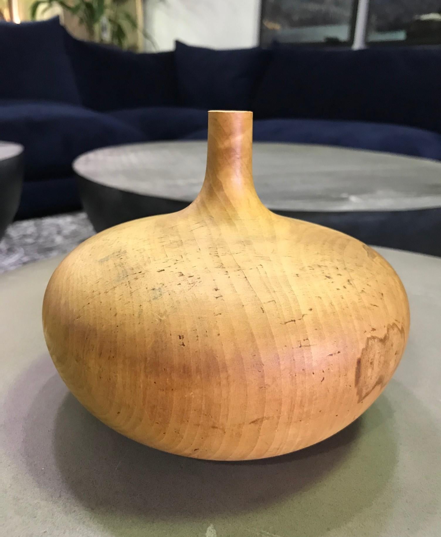 American Rude Osolnik Signed Rare Large Pale Buckeye Wood Turned Vessel Bud Weed Vase