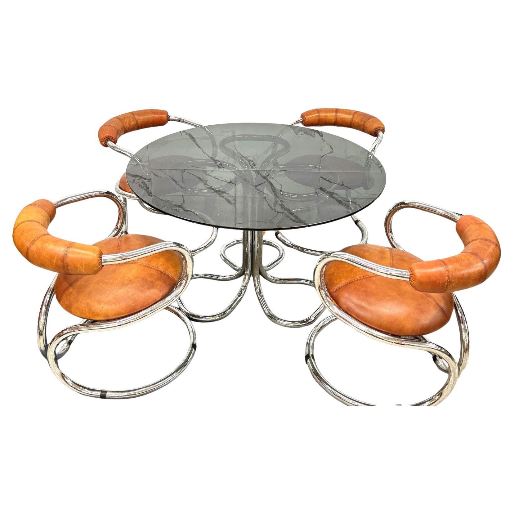 Rudi Bonzanini Tecnosalotto Tisch Set 4 Sessel Design 70er Jahre Modernismus im Angebot