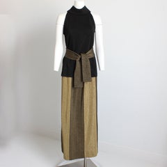 Rudi Gernreich 1970s Black & Gold Metallic Knit 3-Piece Set Top, Skirt & Sash