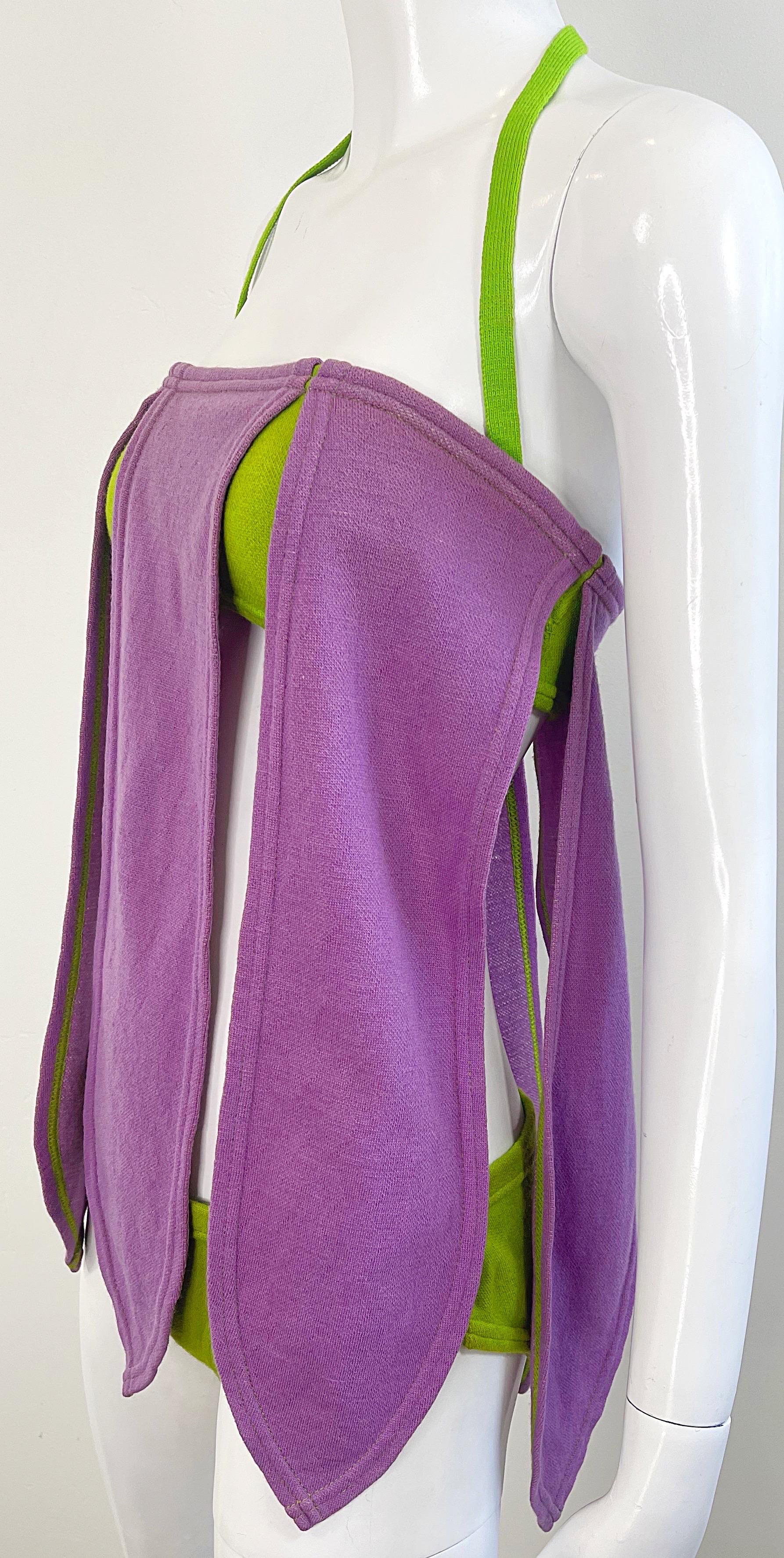 Traje de baño bikini Rudi Gernreich A/W 1968 Carwash Hem Vintage 60s Lana morada en venta 6