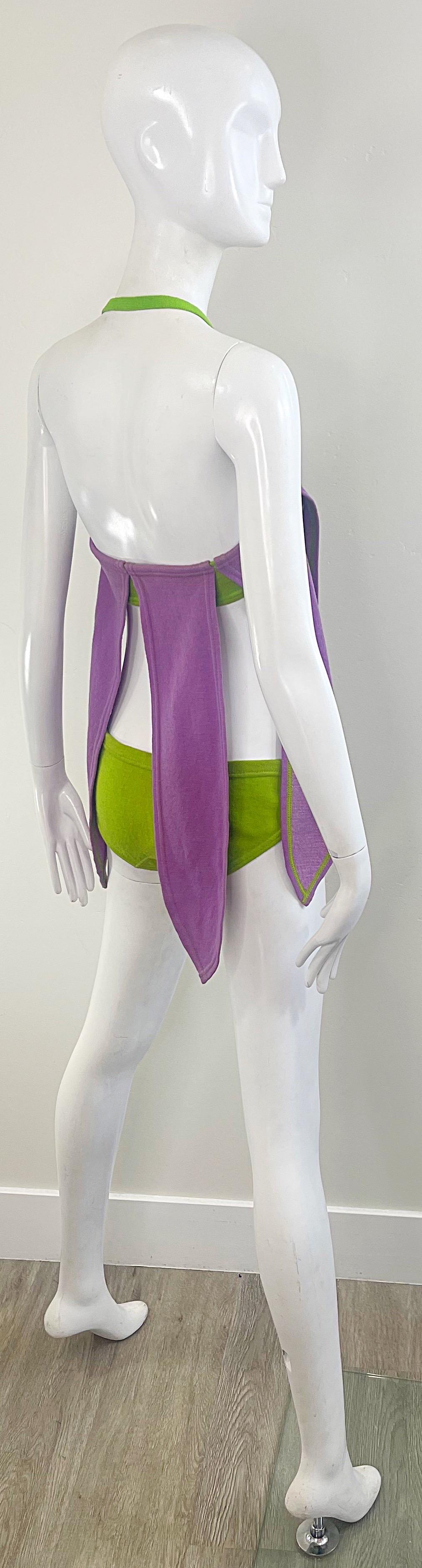 Traje de baño bikini Rudi Gernreich A/W 1968 Carwash Hem Vintage 60s Lana morada en venta 7
