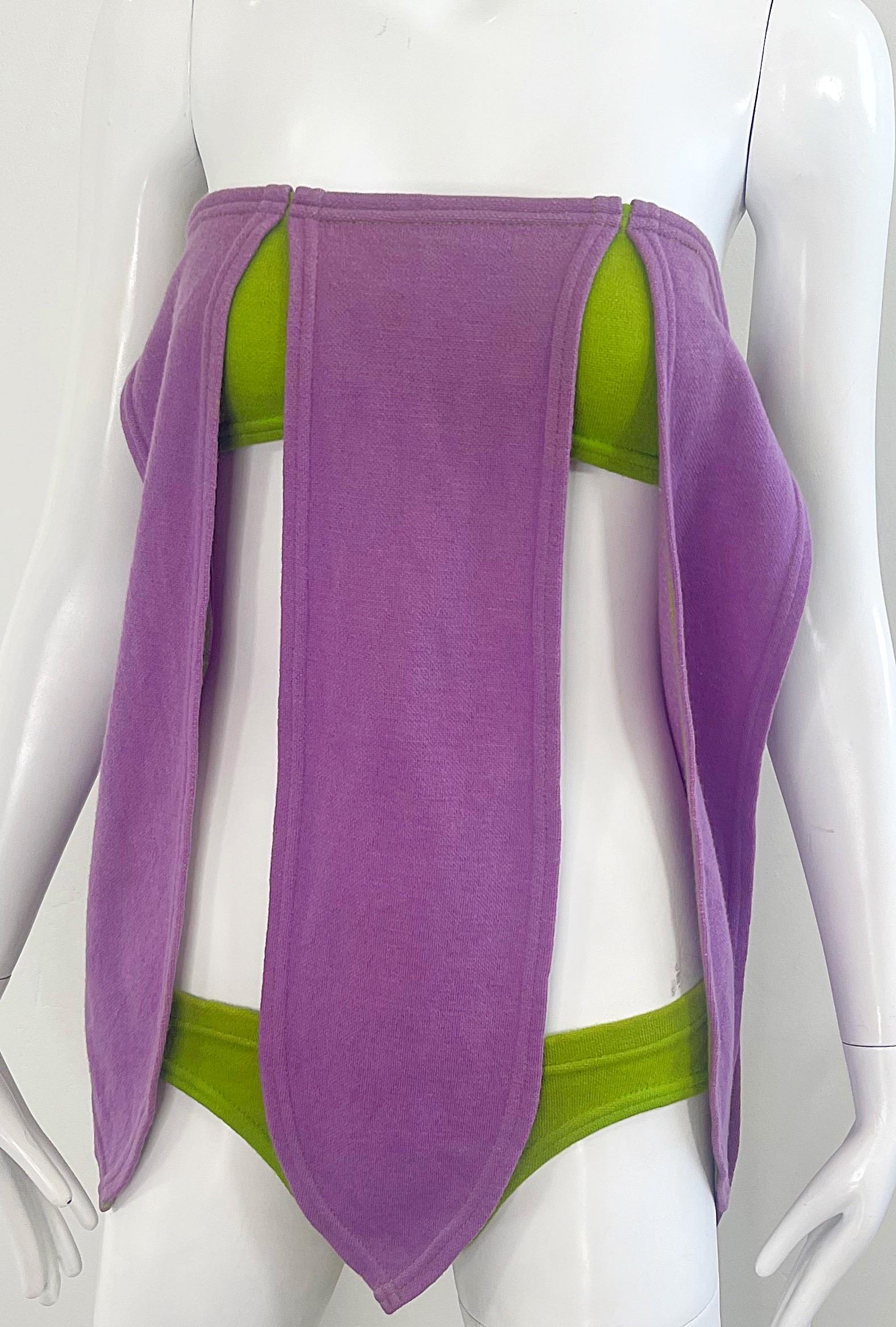 Traje de baño bikini Rudi Gernreich A/W 1968 Carwash Hem Vintage 60s Lana morada en venta 8