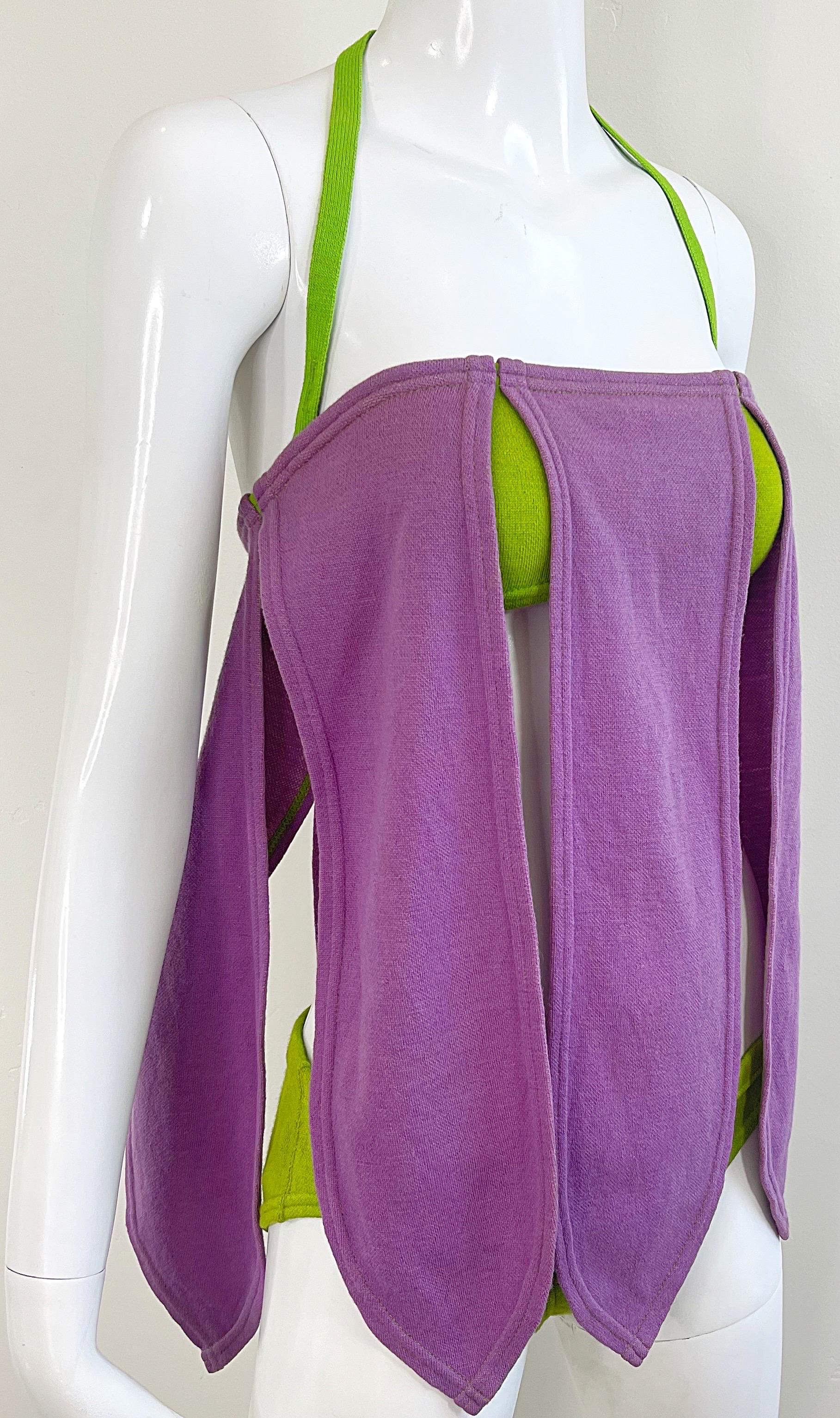 Traje de baño bikini Rudi Gernreich A/W 1968 Carwash Hem Vintage 60s Lana morada en venta 9