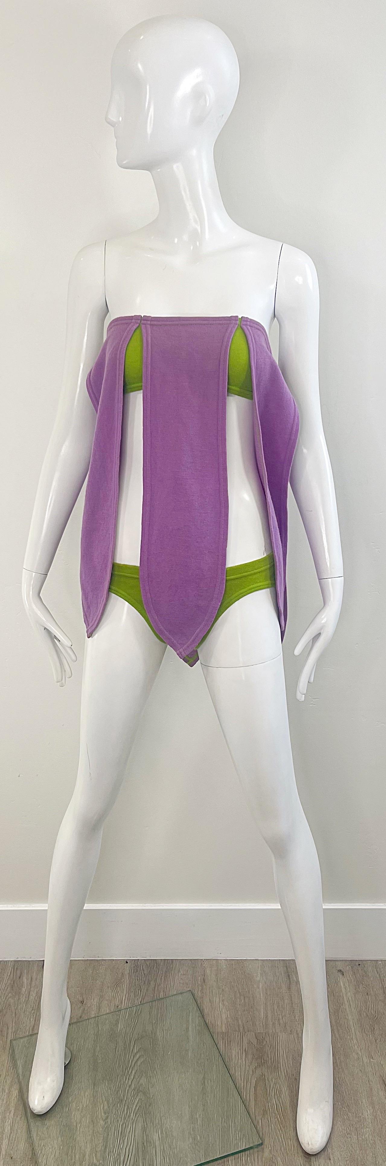 Traje de baño bikini Rudi Gernreich A/W 1968 Carwash Hem Vintage 60s Lana morada en venta 10