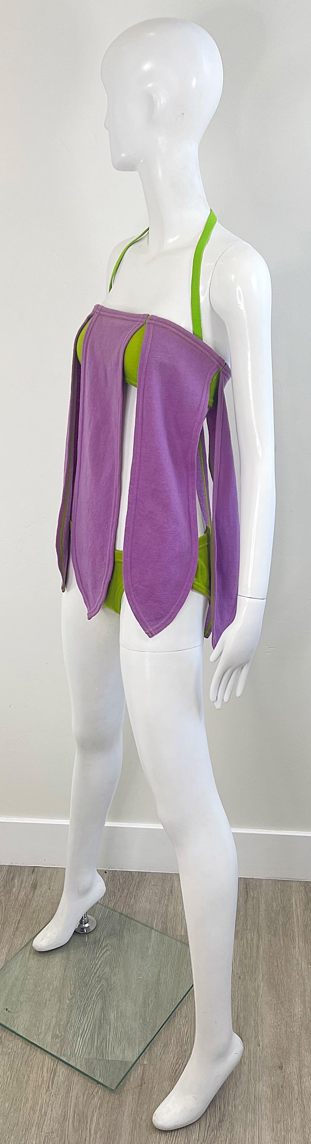 Traje de baño bikini Rudi Gernreich A/W 1968 Carwash Hem Vintage 60s Lana morada Púrpura en venta