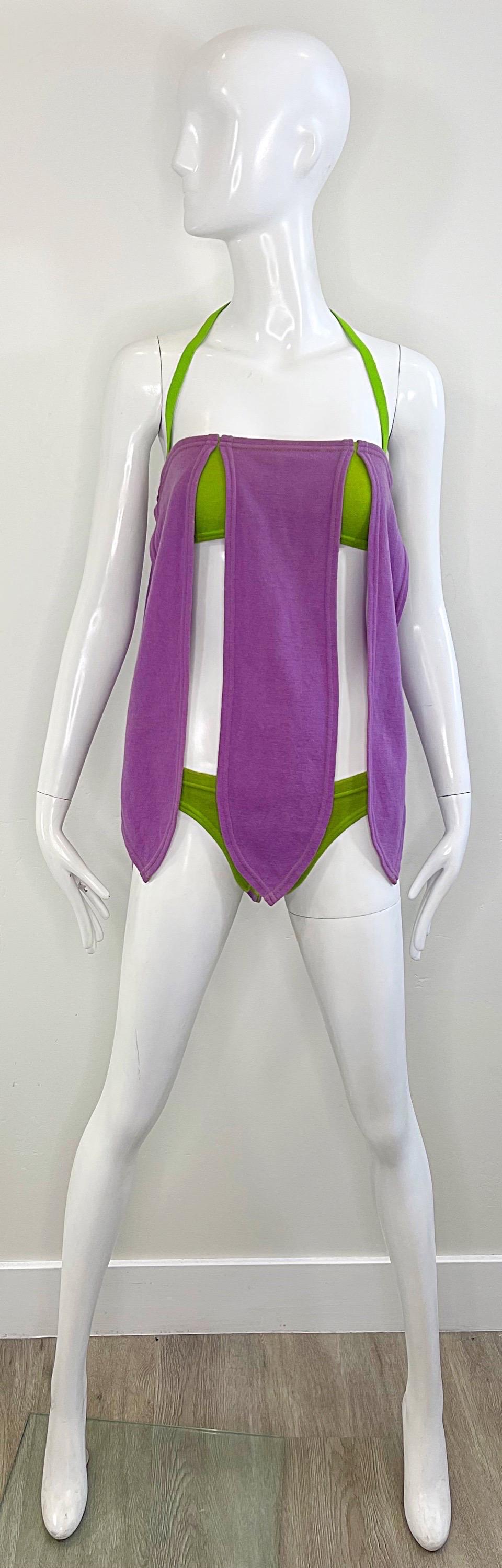 Traje de baño bikini Rudi Gernreich A/W 1968 Carwash Hem Vintage 60s Lana morada en venta 2