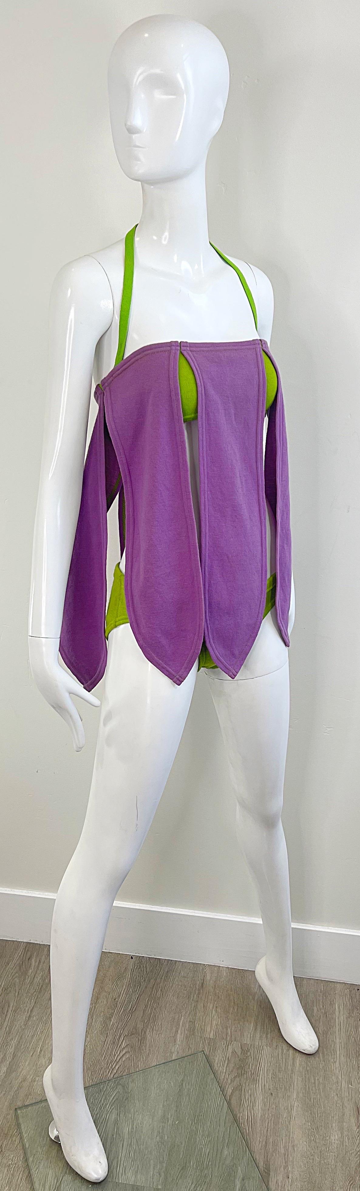 Traje de baño bikini Rudi Gernreich A/W 1968 Carwash Hem Vintage 60s Lana morada en venta 4