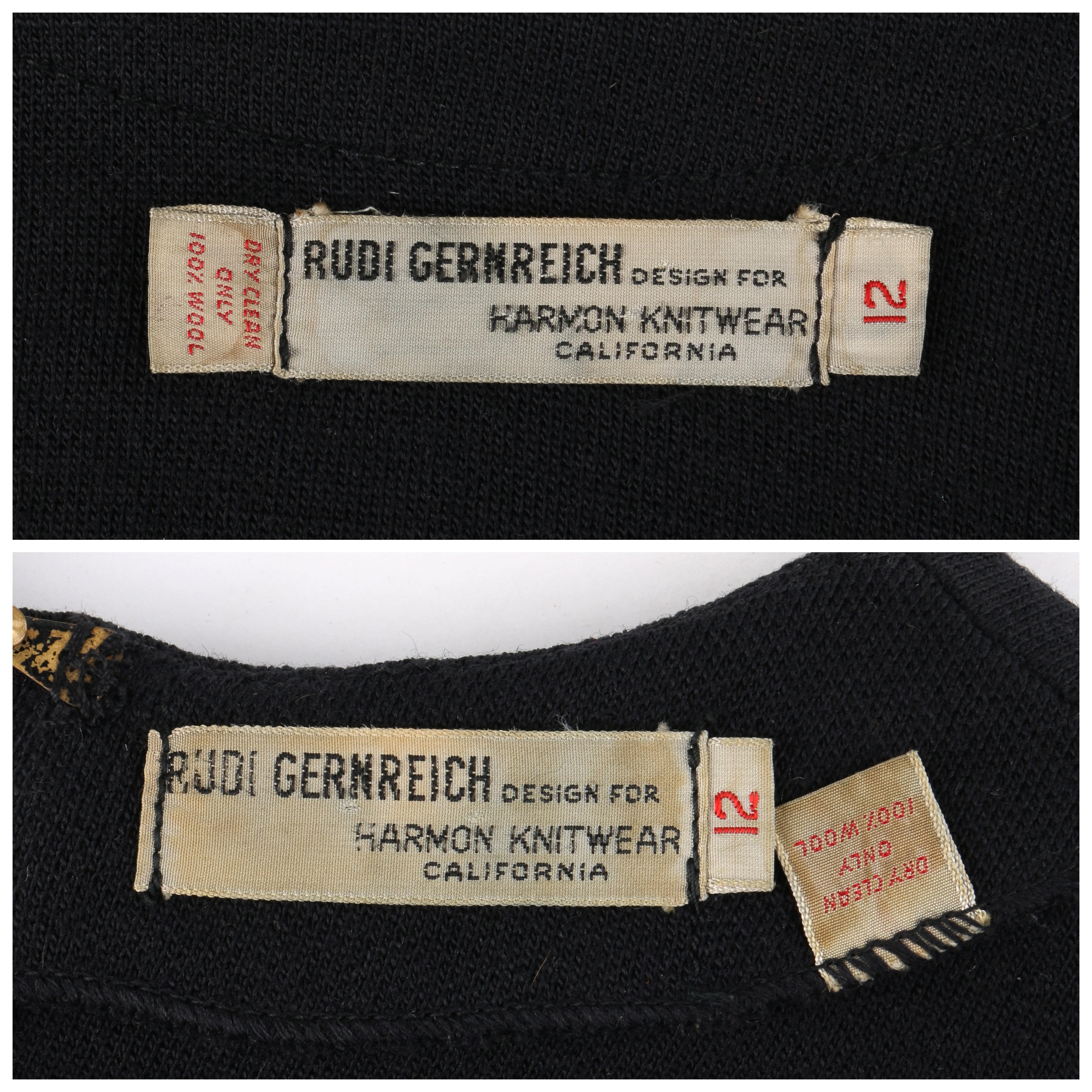 RUDI GERNREICH c.1960s 2 Pc Wool Knit & Leather Open Jacket Shift Dress Suit Set For Sale 4