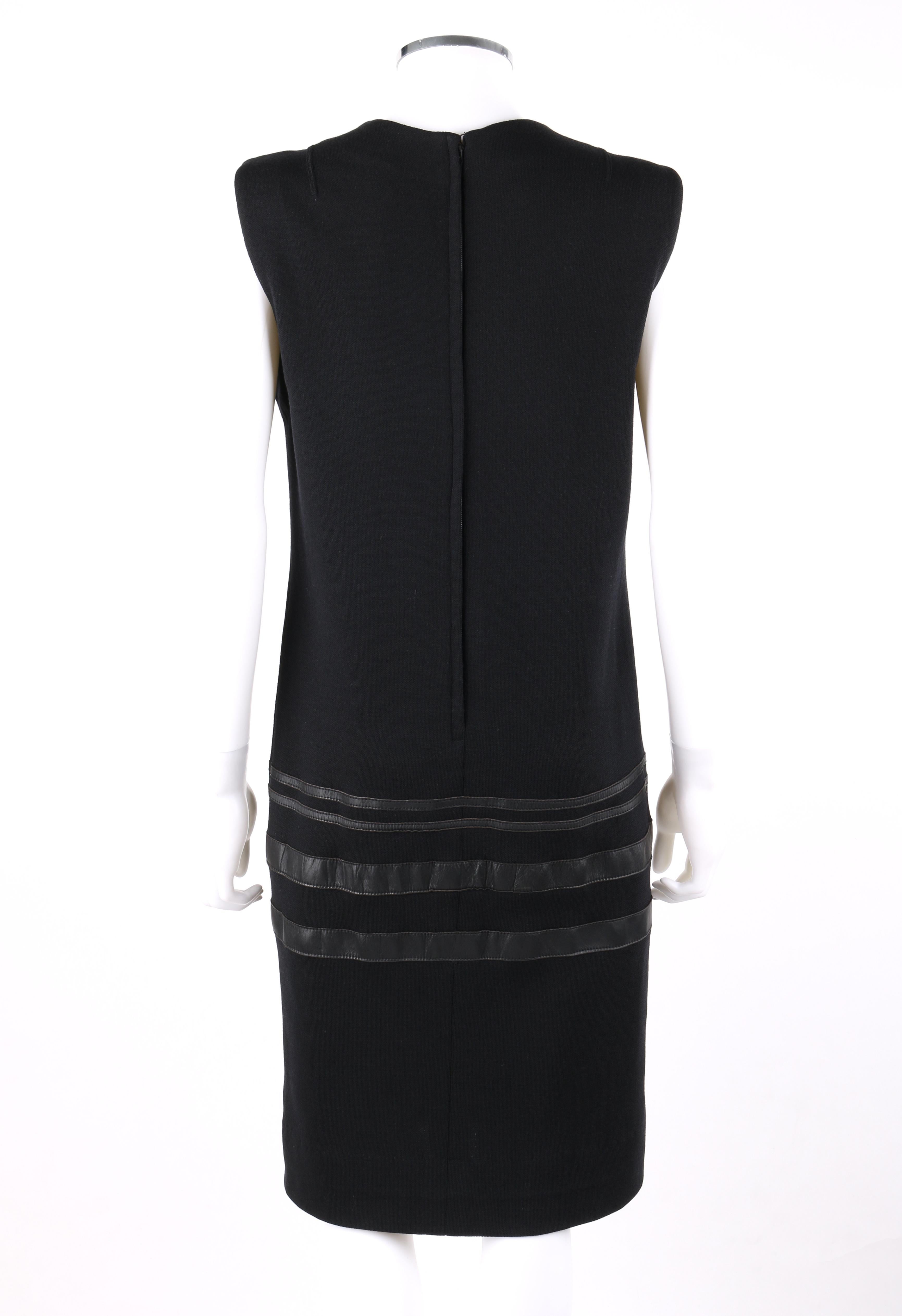Black RUDI GERNREICH c.1960s 2 Pc Wool Knit & Leather Open Jacket Shift Dress Suit Set For Sale
