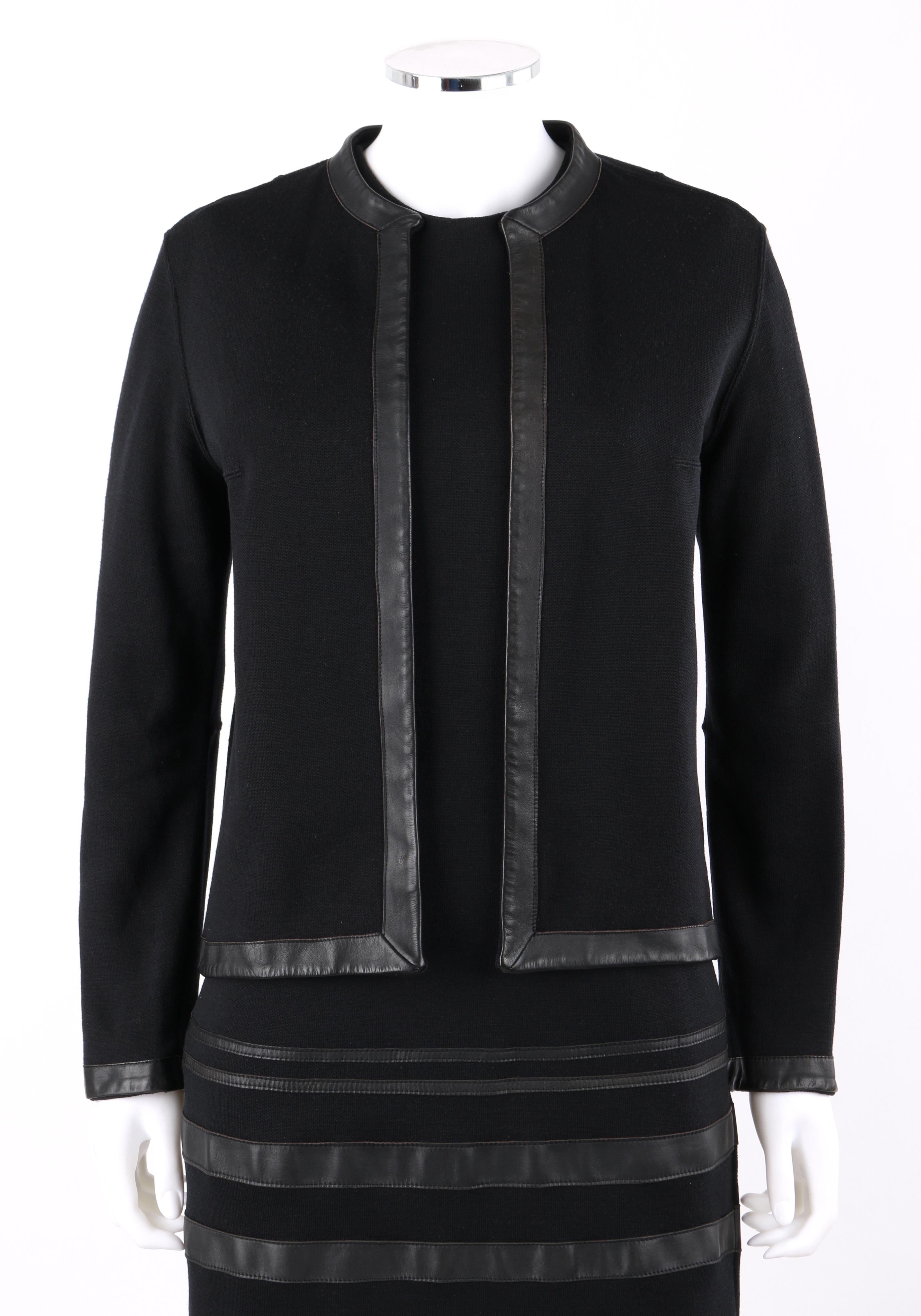Women's RUDI GERNREICH c.1960s 2 Pc Wool Knit & Leather Open Jacket Shift Dress Suit Set For Sale