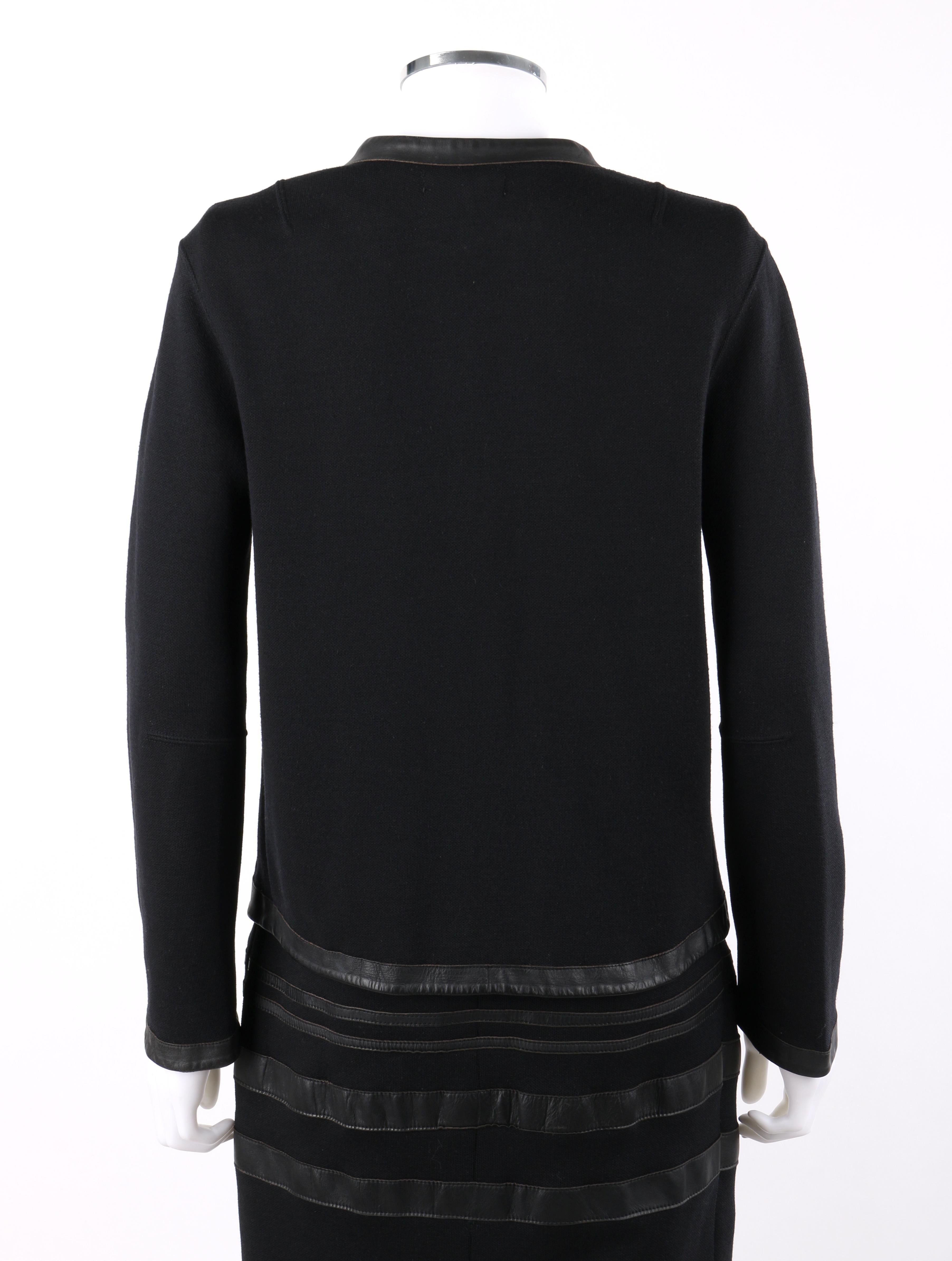 RUDI GERNREICH c.1960s 2 Pc Wool Knit & Leather Open Jacket Shift Dress Suit Set For Sale 2