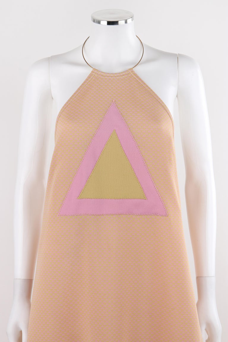 sachin and babi light blue dress RUDI GERNREICH c.1970 Pink Yellow Triangle Knit Choker Necklace Halter Top  Dress For Sale at 1stDibs