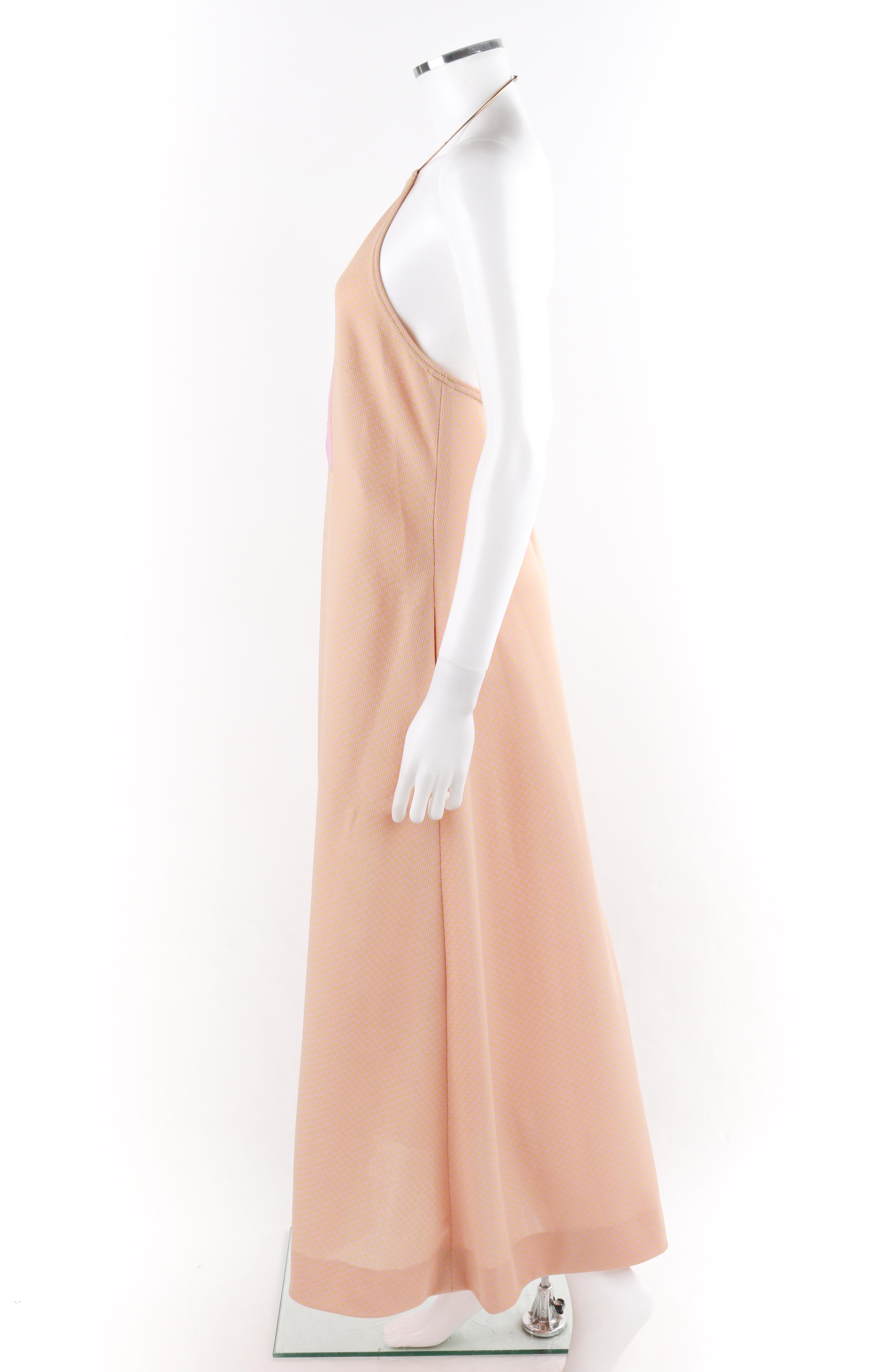 Beige RUDI GERNREICH c.1970 Pink Yellow Triangle Knit Choker Necklace Halter Top Dress For Sale