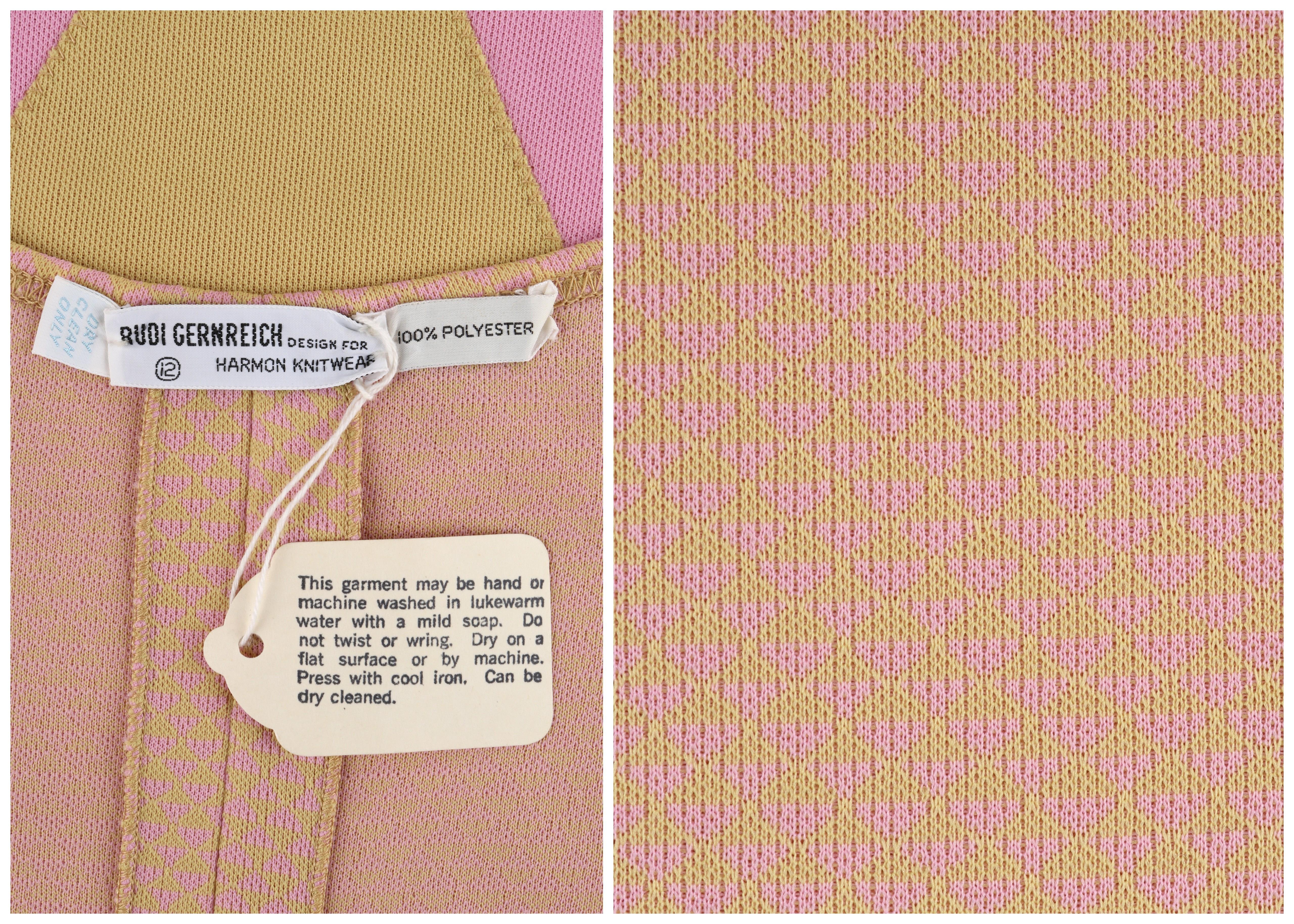 Robe dos nu RUDI GERNREICH en tricot triangulaire rose et jaune avec collier ras du cou (années 1970) en vente 3