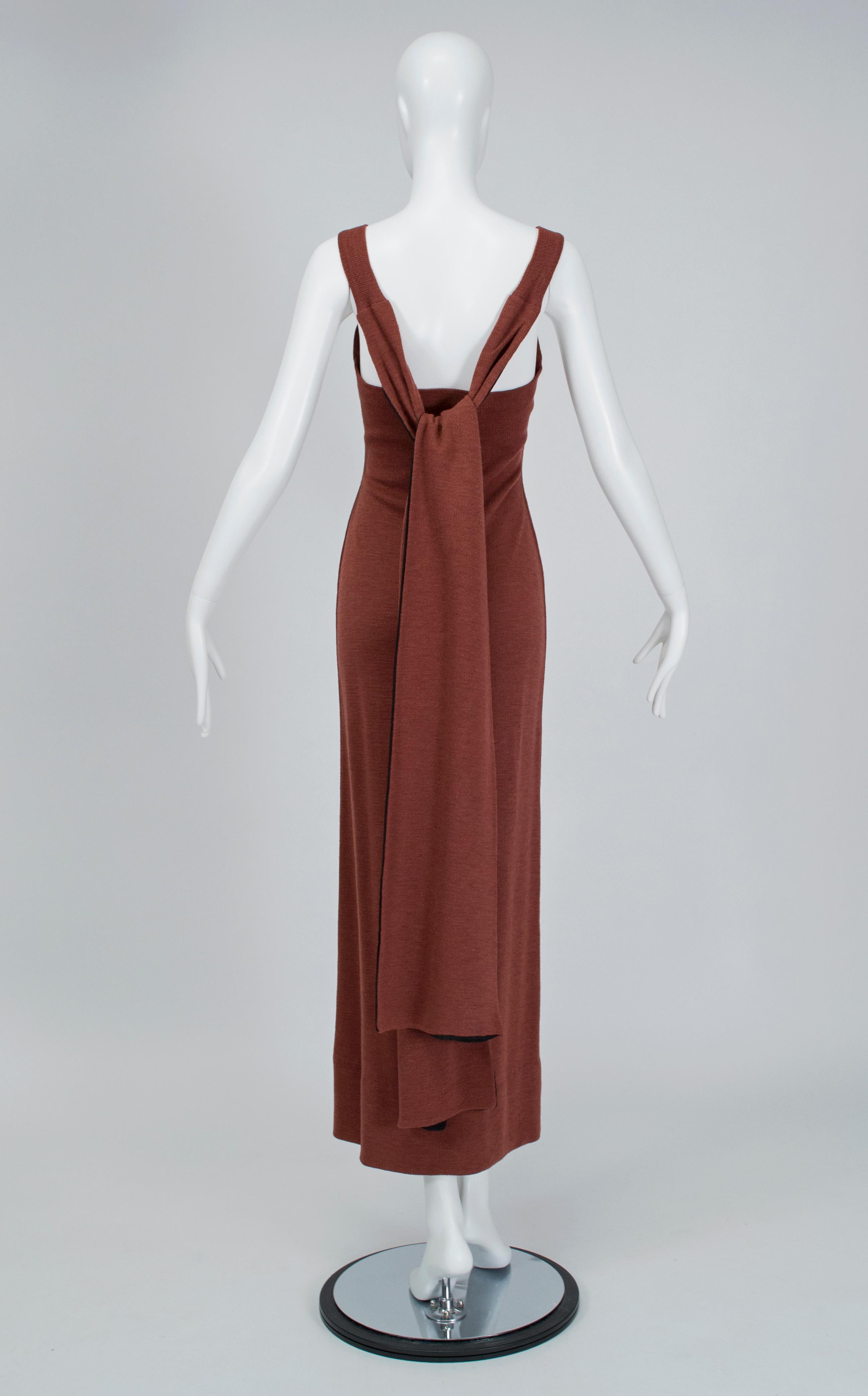 Rudi Gernreich Chestnut Knit Halter Tube Dress with 4’ Sashes - size M, 1960s In Good Condition In Tucson, AZ