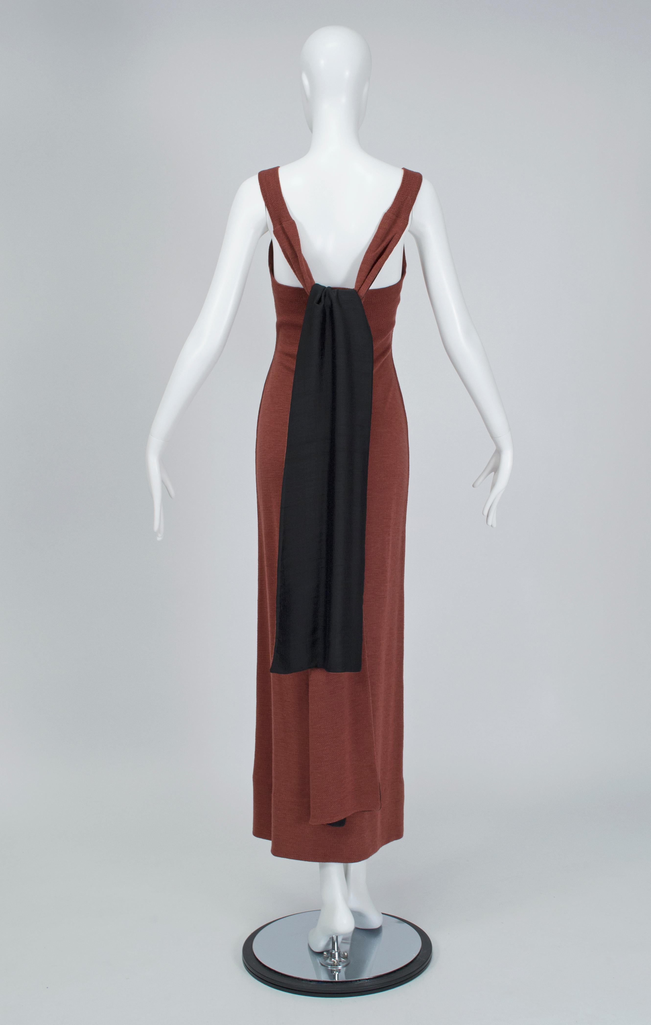 Women's Rudi Gernreich Chestnut Knit Halter Tube Dress with 4’ Sashes - size M, 1960s