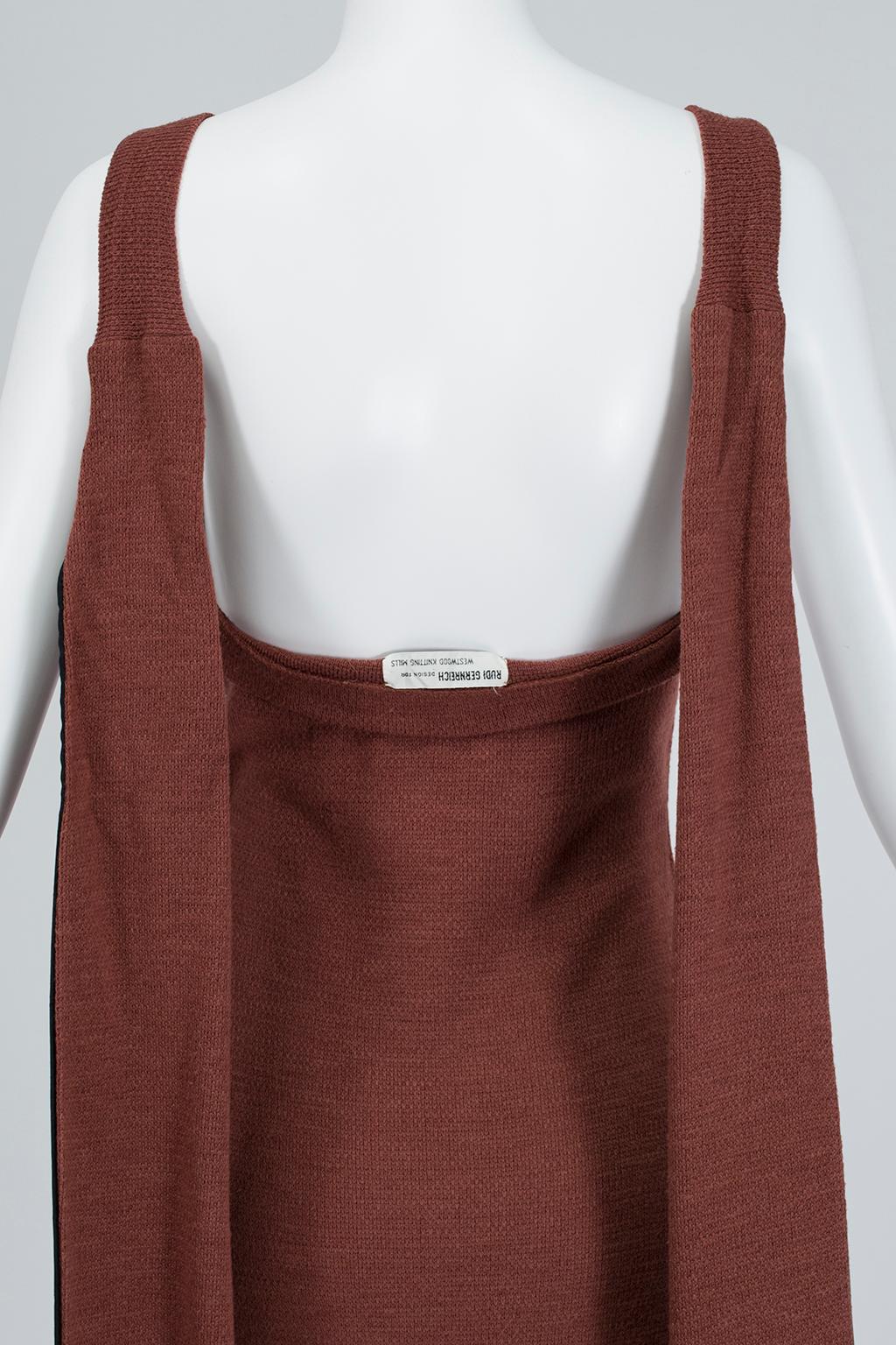 Rudi Gernreich Chestnut Knit Halter Tube Dress with 4’ Sashes - size M, 1960s 3