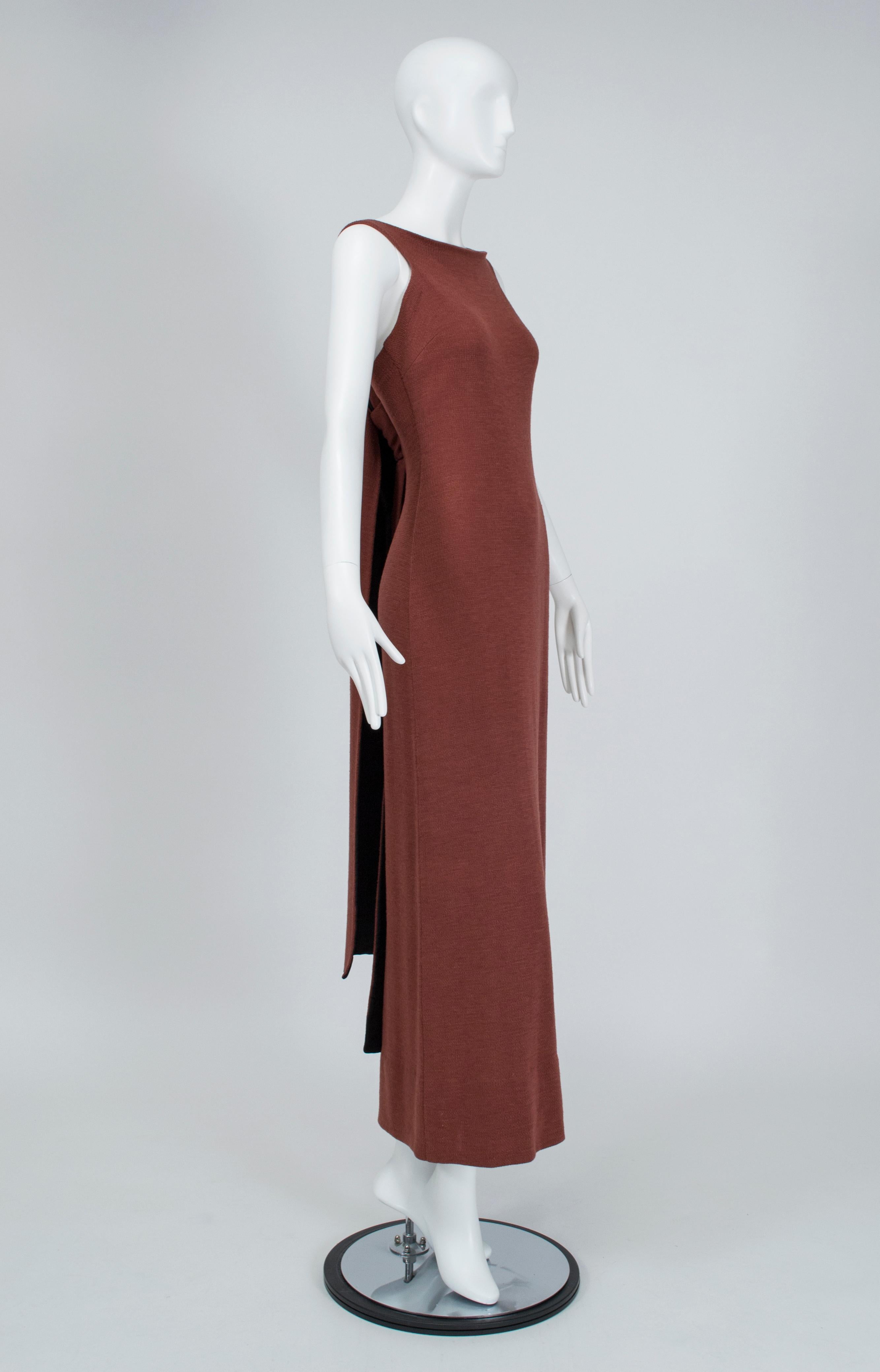 Rudi Gernreich Chestnut Knit Halter Tube Dress with 4’ Sashes - size M, 1960s