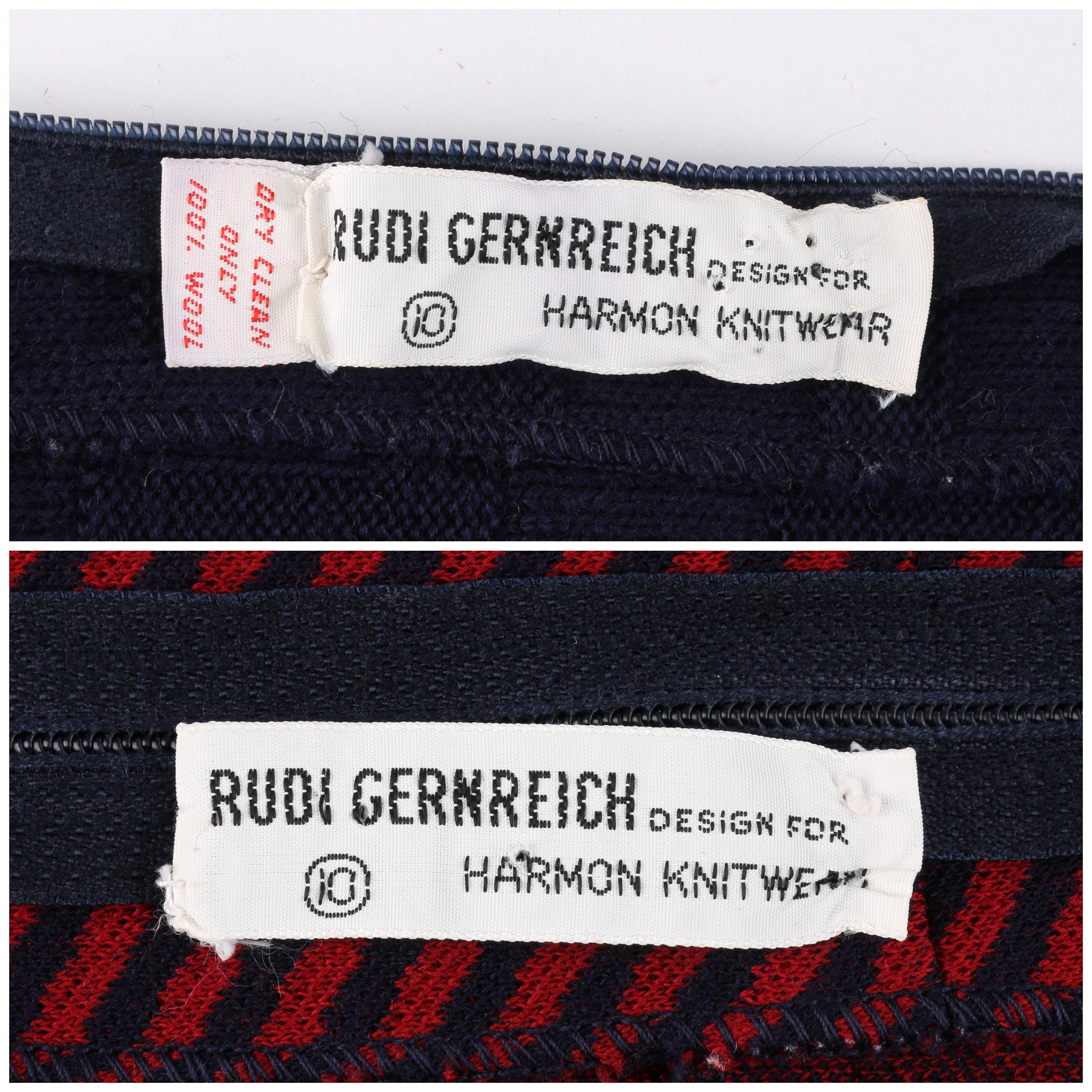RUDI GERNREICH Harmon Knitwear c.1960's 2pc Raised Knit Stripe Sweater Skirt Set For Sale 3