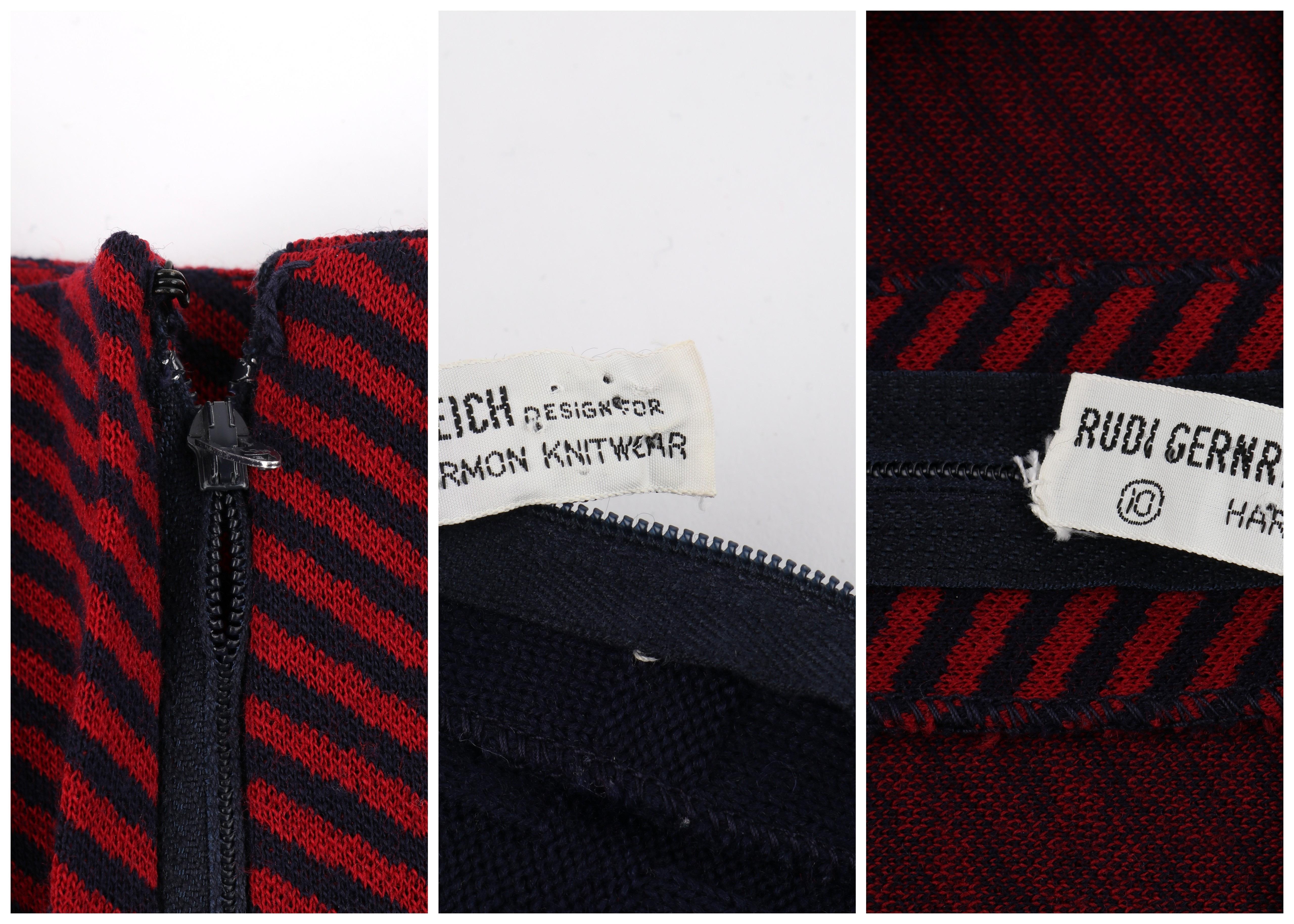 Ensemble 2 pièces - RUDI GERNREICH Harmon Knitwear - Ensemble jupe-pull à rayures et pull en tricot surélevé - années 1960 en vente 7