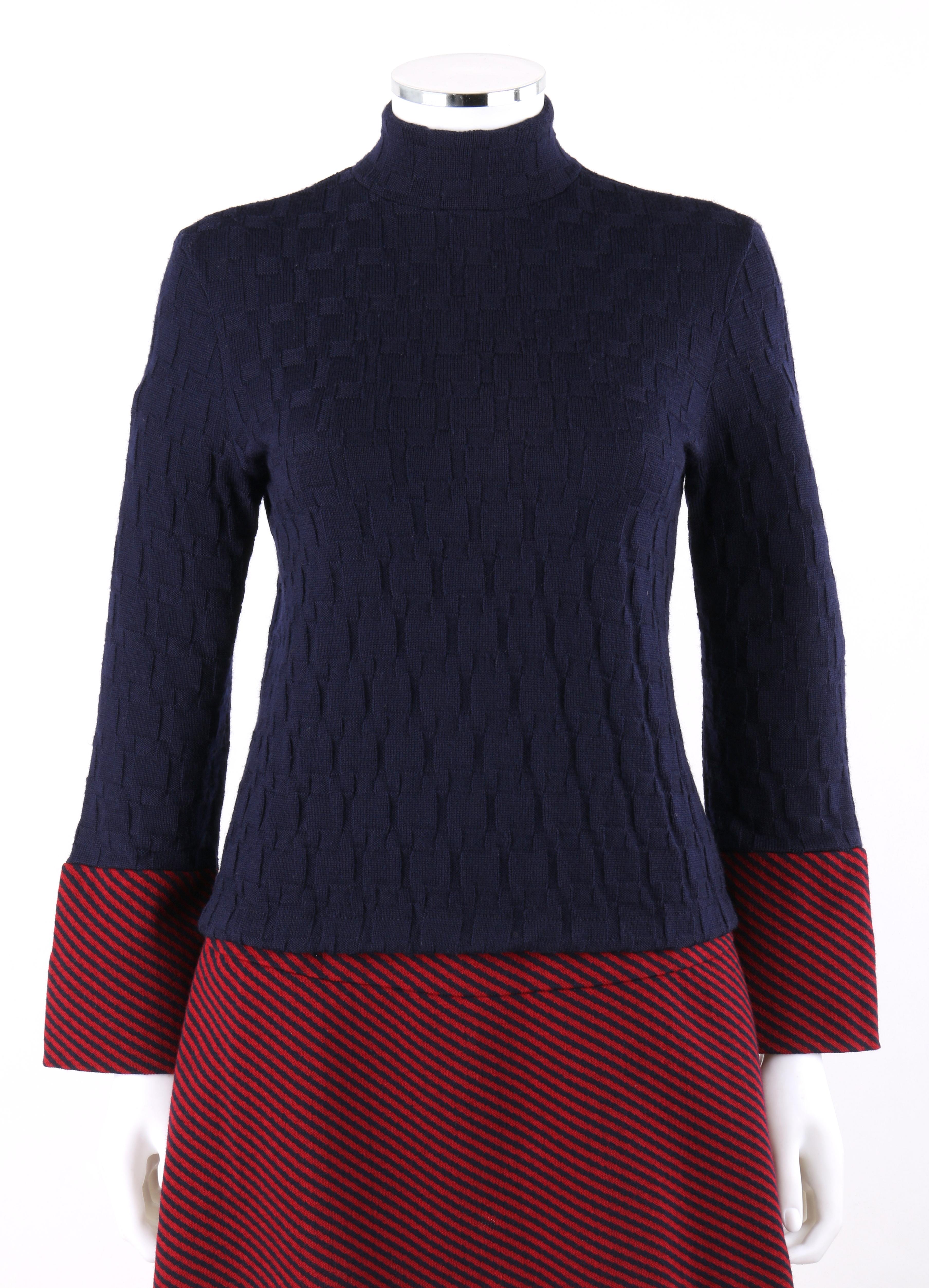 Noir Ensemble 2 pièces - RUDI GERNREICH Harmon Knitwear - Ensemble jupe-pull à rayures et pull en tricot surélevé - années 1960 en vente