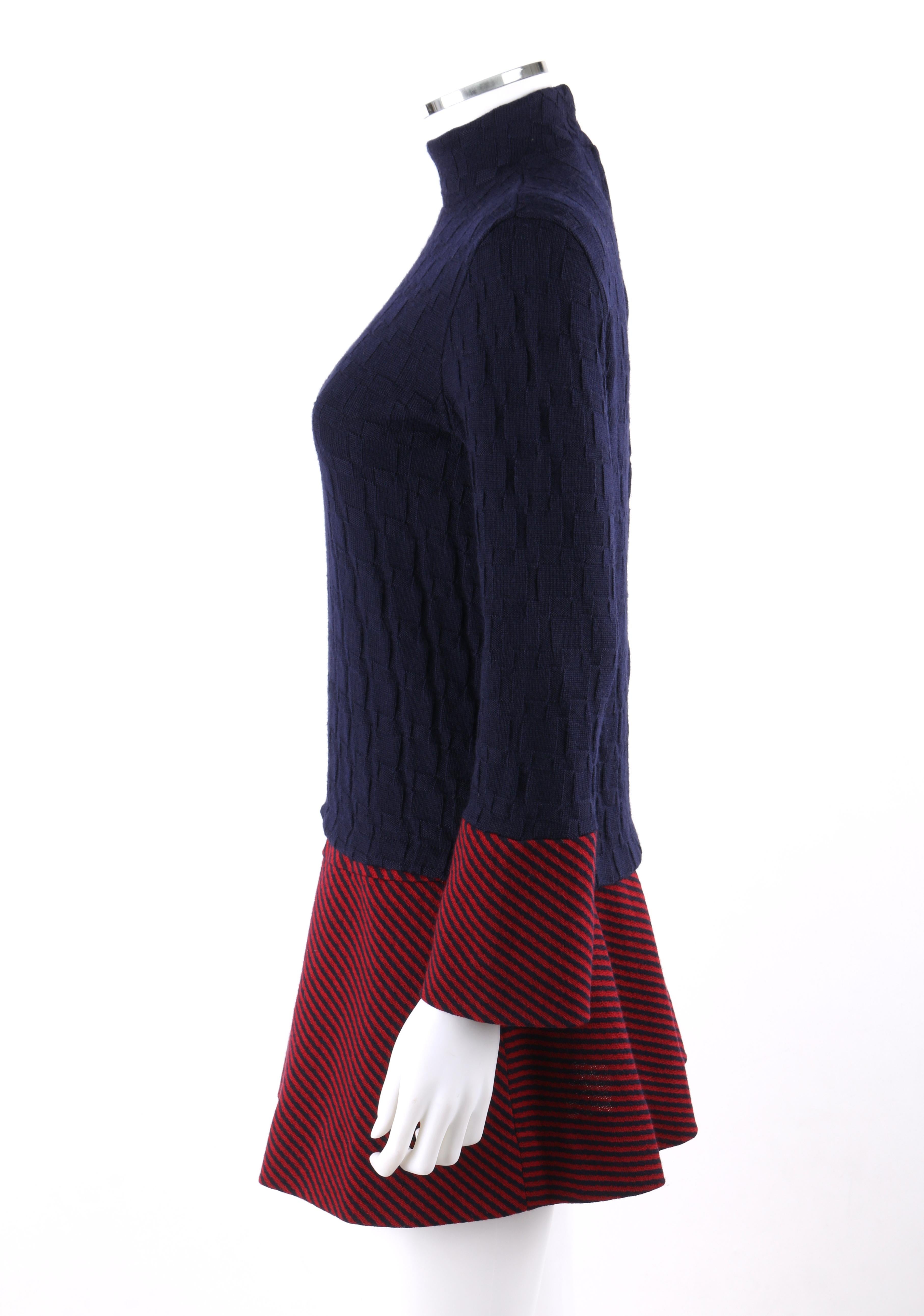 Black RUDI GERNREICH Harmon Knitwear c.1960's 2pc Raised Knit Stripe Sweater Skirt Set For Sale