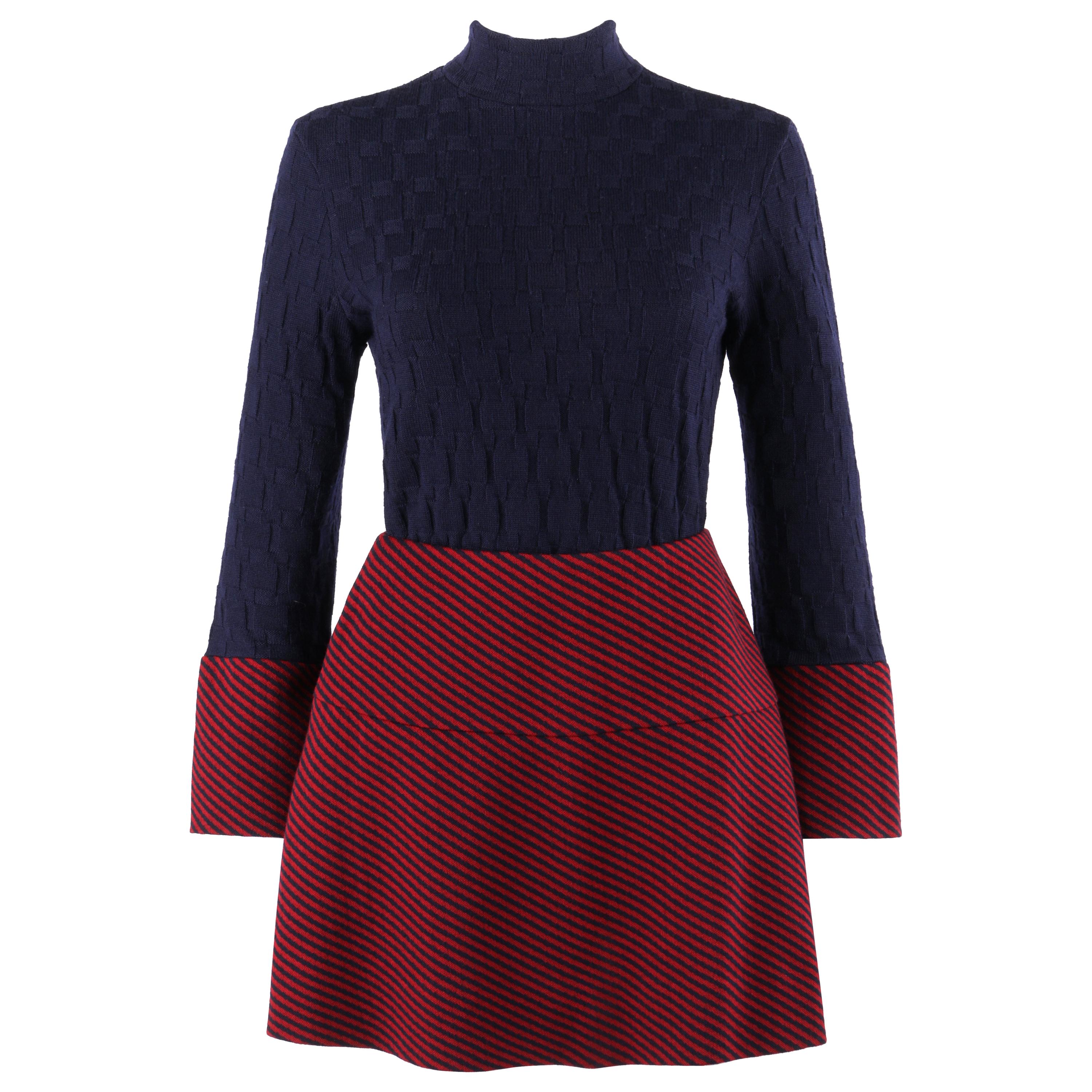 RUDI GERNREICH Harmon Knitwear c.1960's 2pc Raised Knit Stripe Sweater Skirt Set For Sale