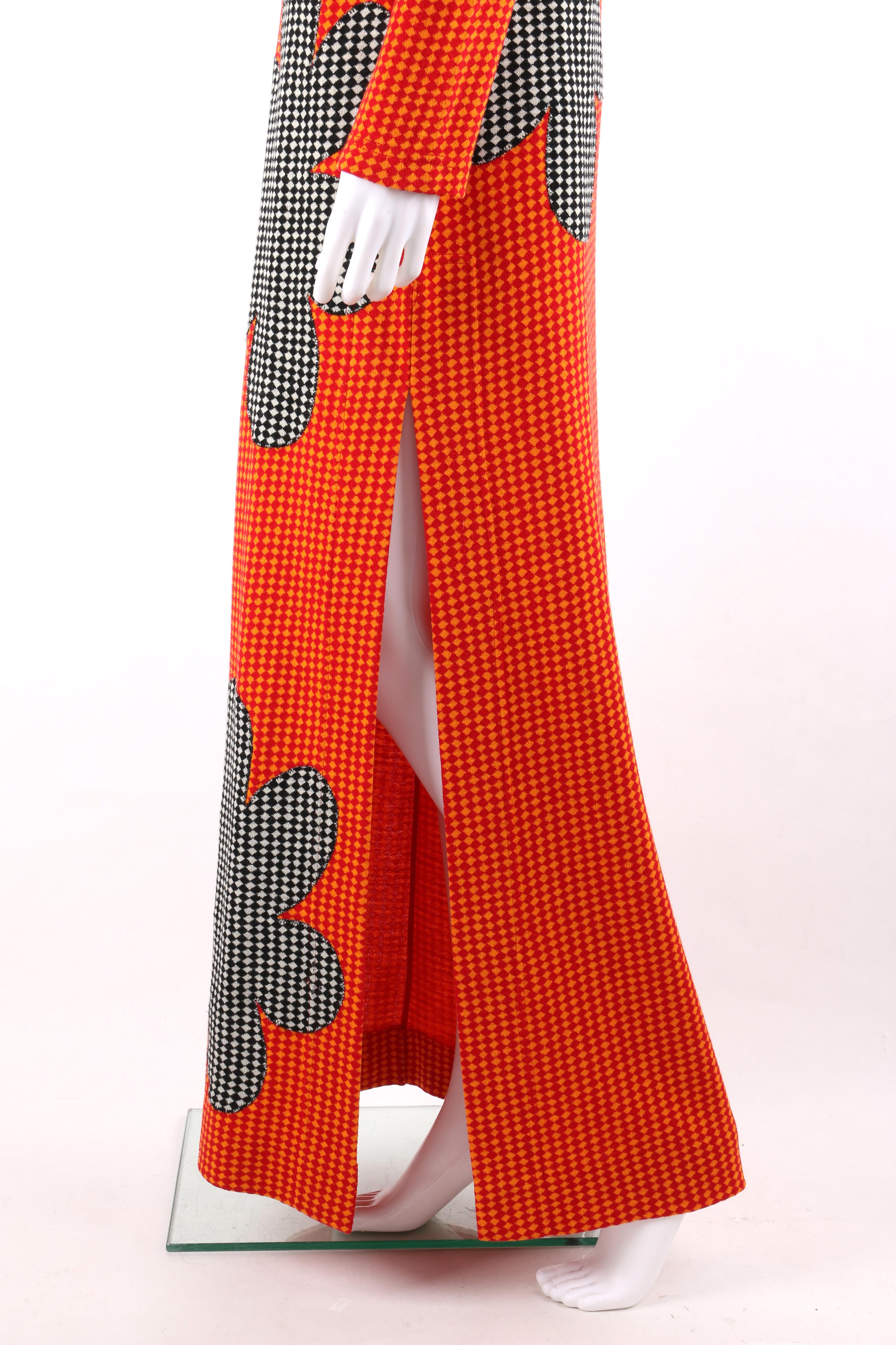 Women's RUDI GERNREICH Harmon Knitwear c.1960’s Floral Knit Long Sleeve Maxi Dress