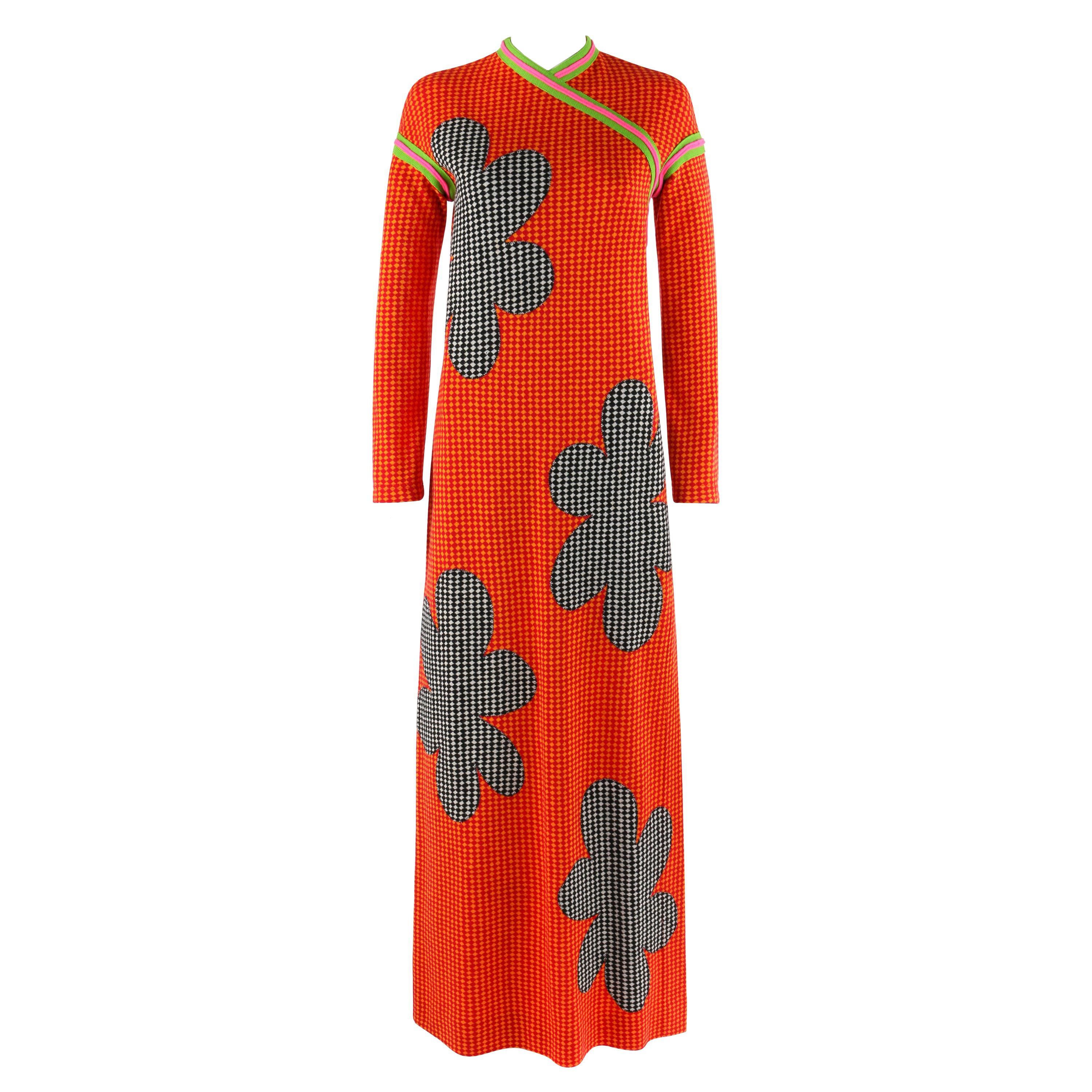 RUDI GERNREICH Harmon Knitwear c.1960’s Floral Knit Long Sleeve Maxi Dress