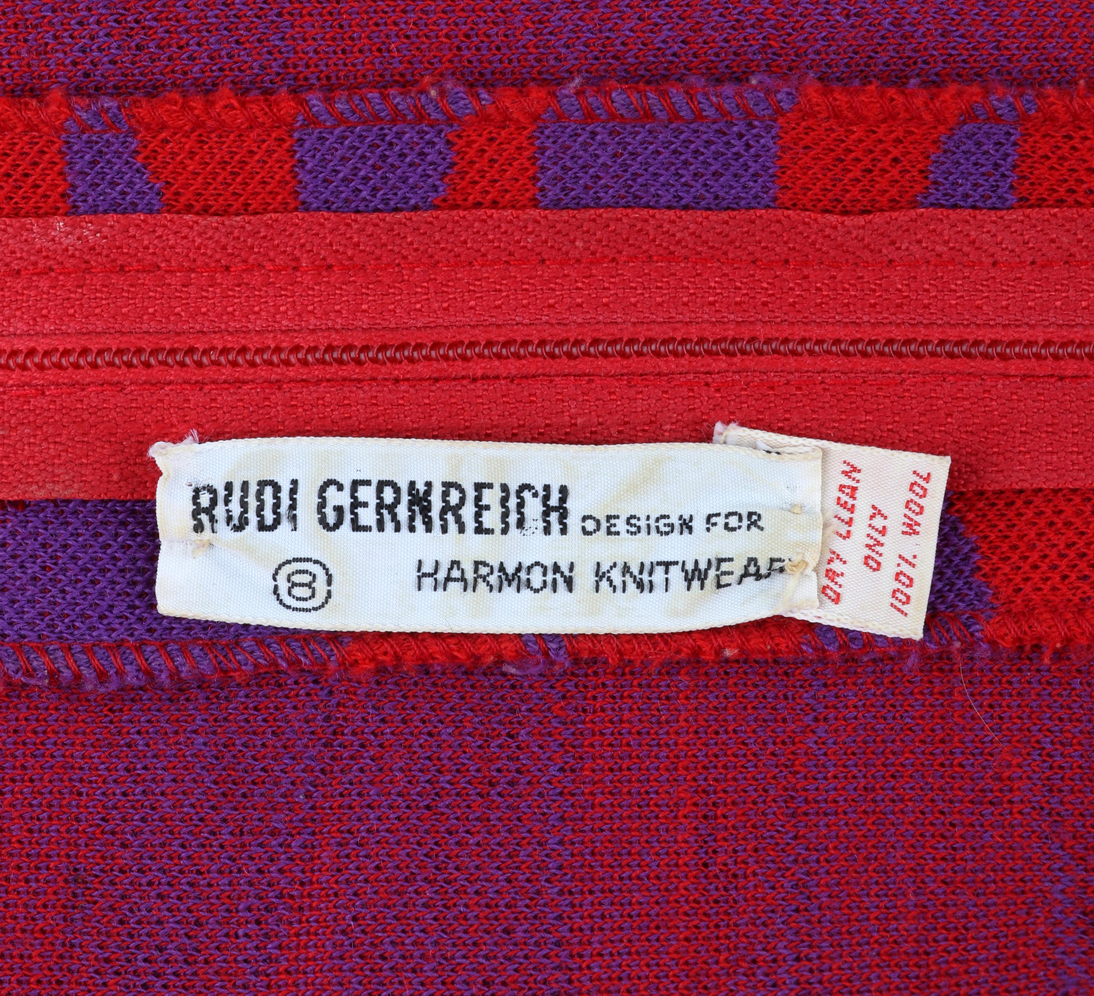 RUDI GERNREICH Harmon Knitwear c.1971 Purple Red Mod Op Art Wool Knit Day Dress For Sale 6