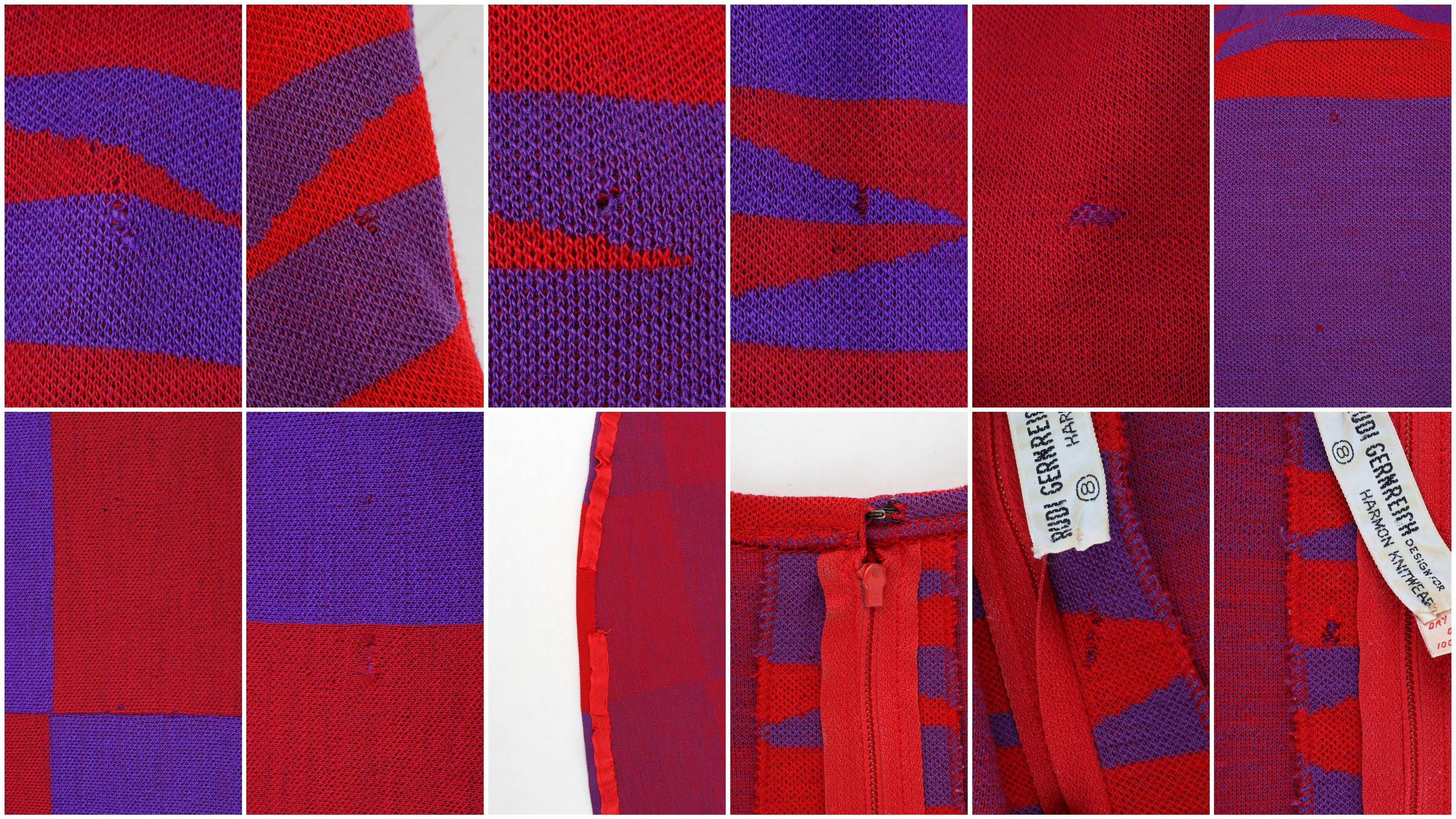 RUDI GERNREICH Harmon Knitwear c.1971 Purple Red Mod Op Art Wool Knit Day Dress For Sale 9