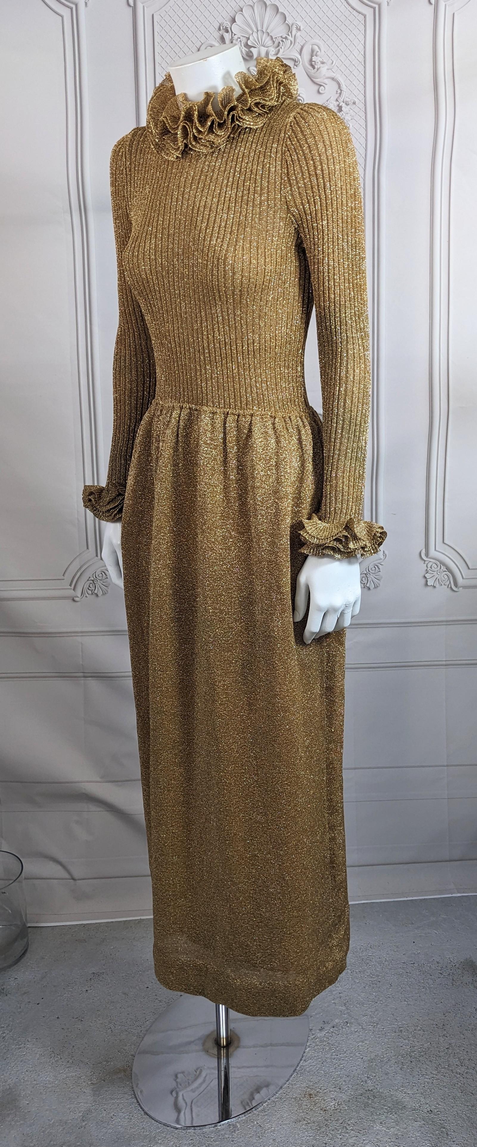 Rudi Gernreich Lurex Lame Rüschenbesetztes Kleid (Braun) im Angebot