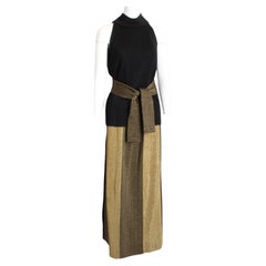Rudi Gernreich Suit 3pc Top Skirt Sash Belt Black Gold Metallic Knit Vintage 70s
