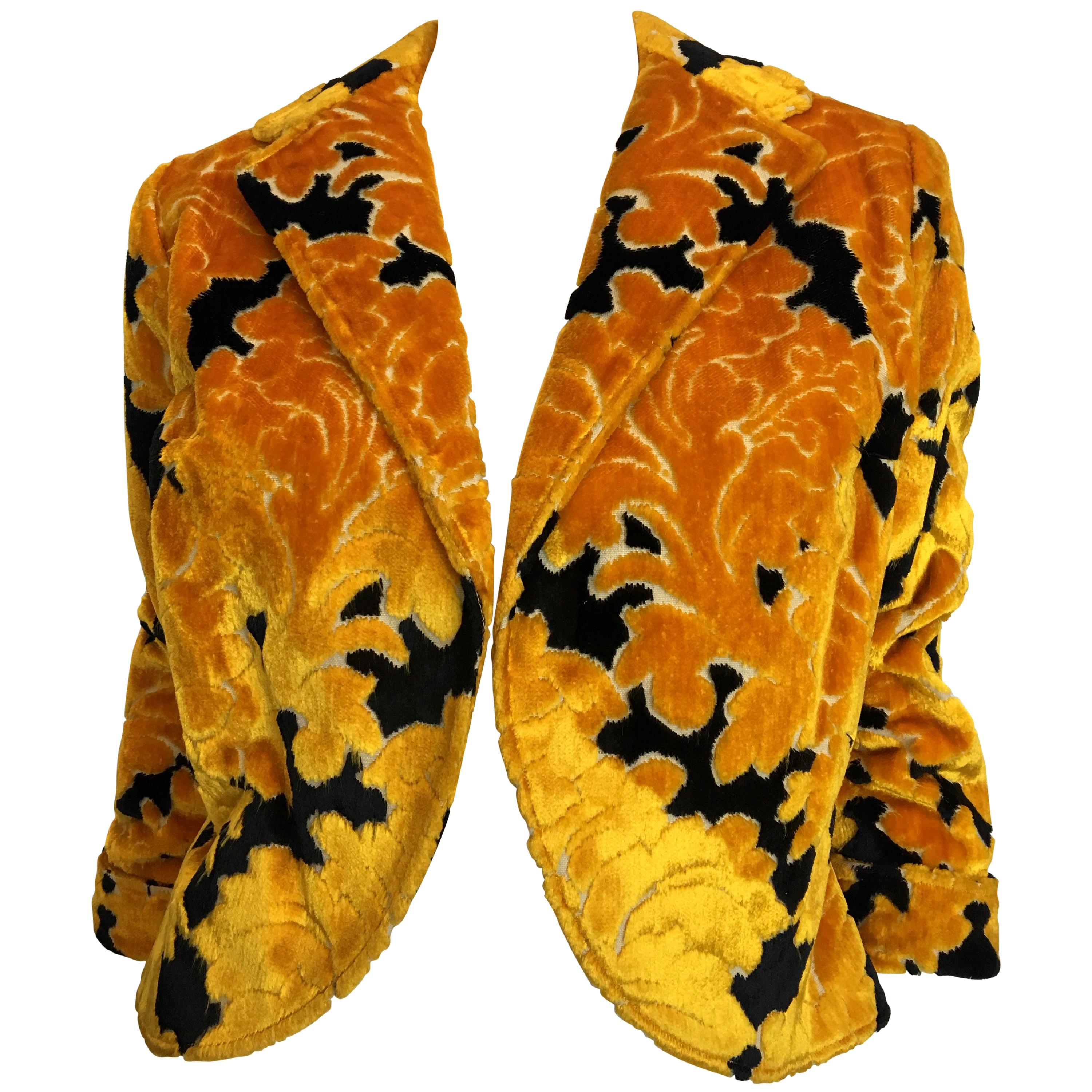 Rudi Gernreich Yellow and Black Velvet Brocade Cropped Jacket, 1960s  For Sale