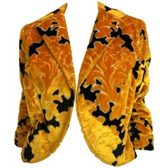 Vintage Rudi Gernreich Yellow and Black Velvet Brocade Cropped Jacket, 1960s 