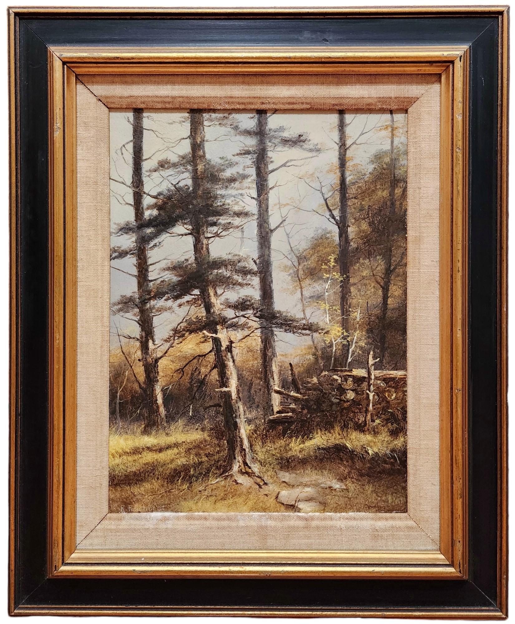 Alberi con una catasta di legna - Painting di Rudi Reichardt