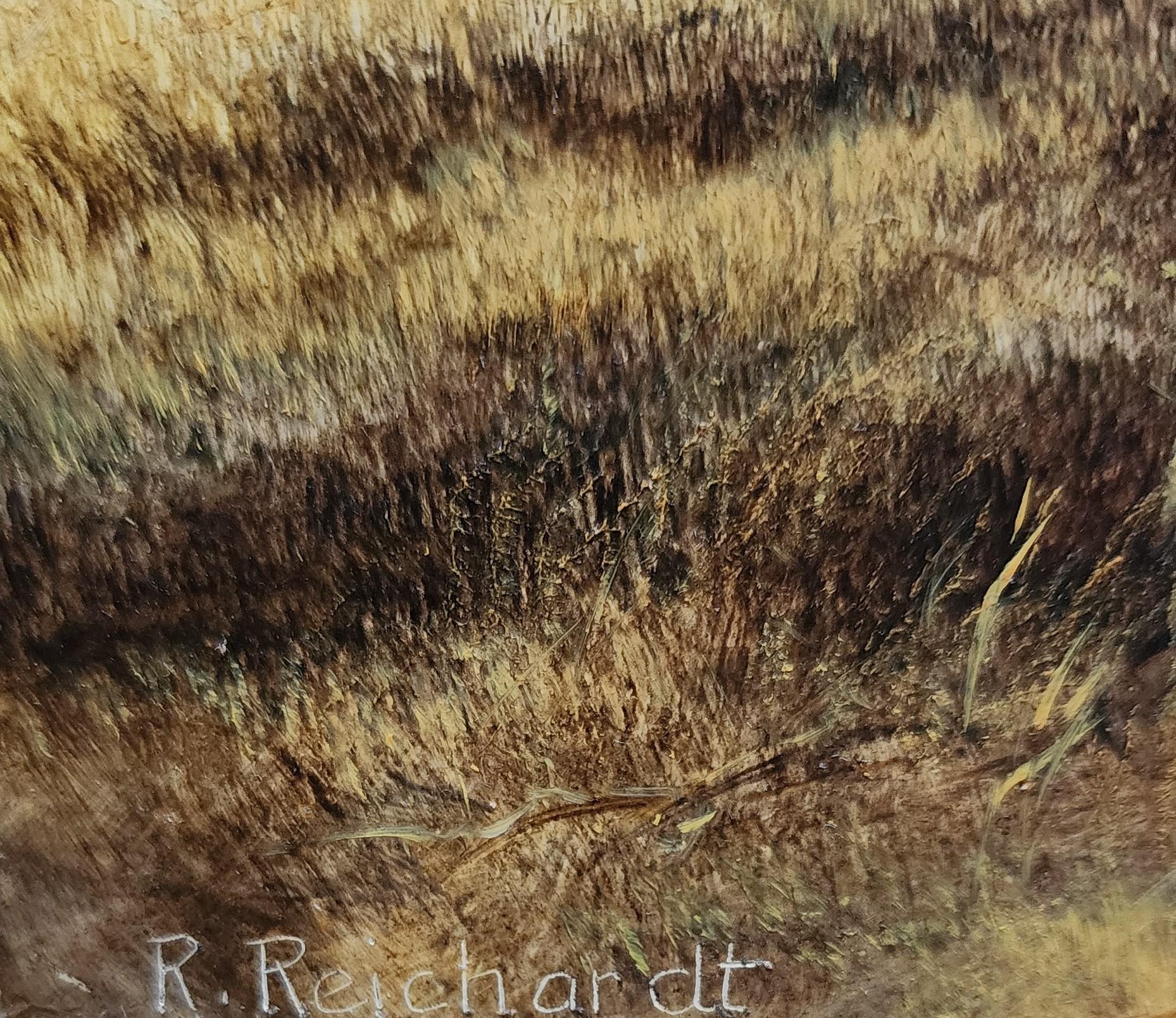 Alberi con una catasta di legna - Landscape Painting Marrone di Rudi Reichardt