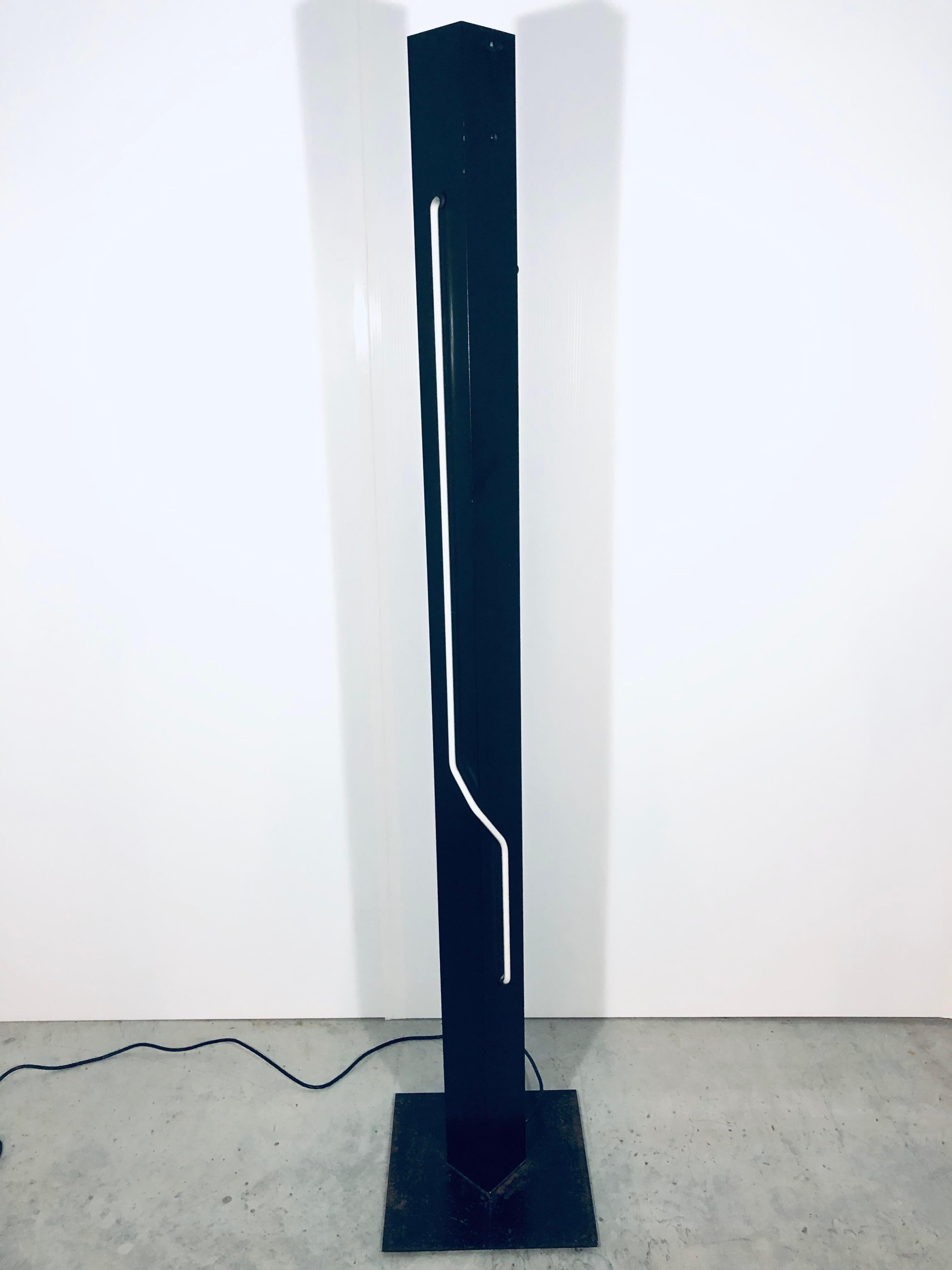Black tower with white neon and dimmable uplight by Rudi Stern for George Kovacs, 1980s.