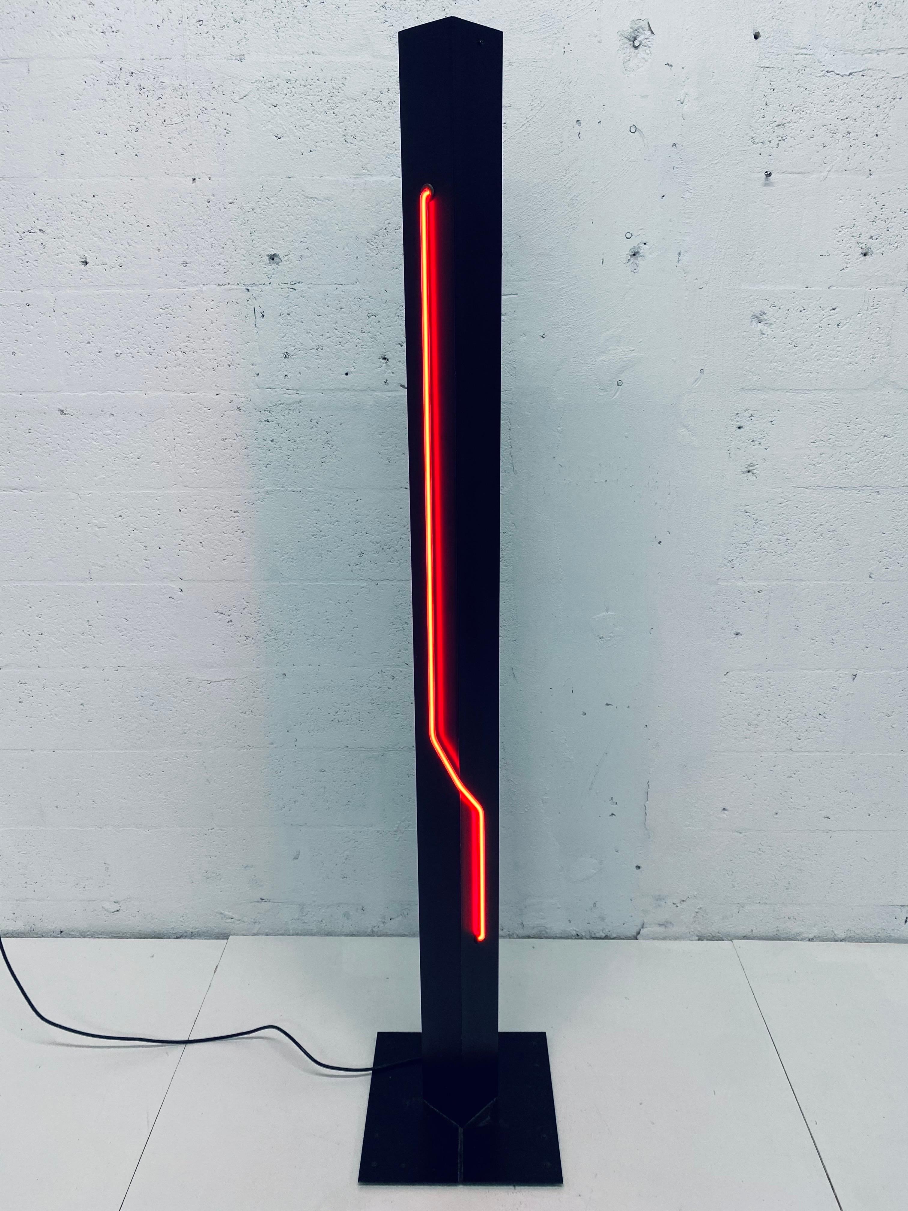 Black tower with red neon and dimmable uplight by Rudi Stern for George Kovacs, 1980s.
 