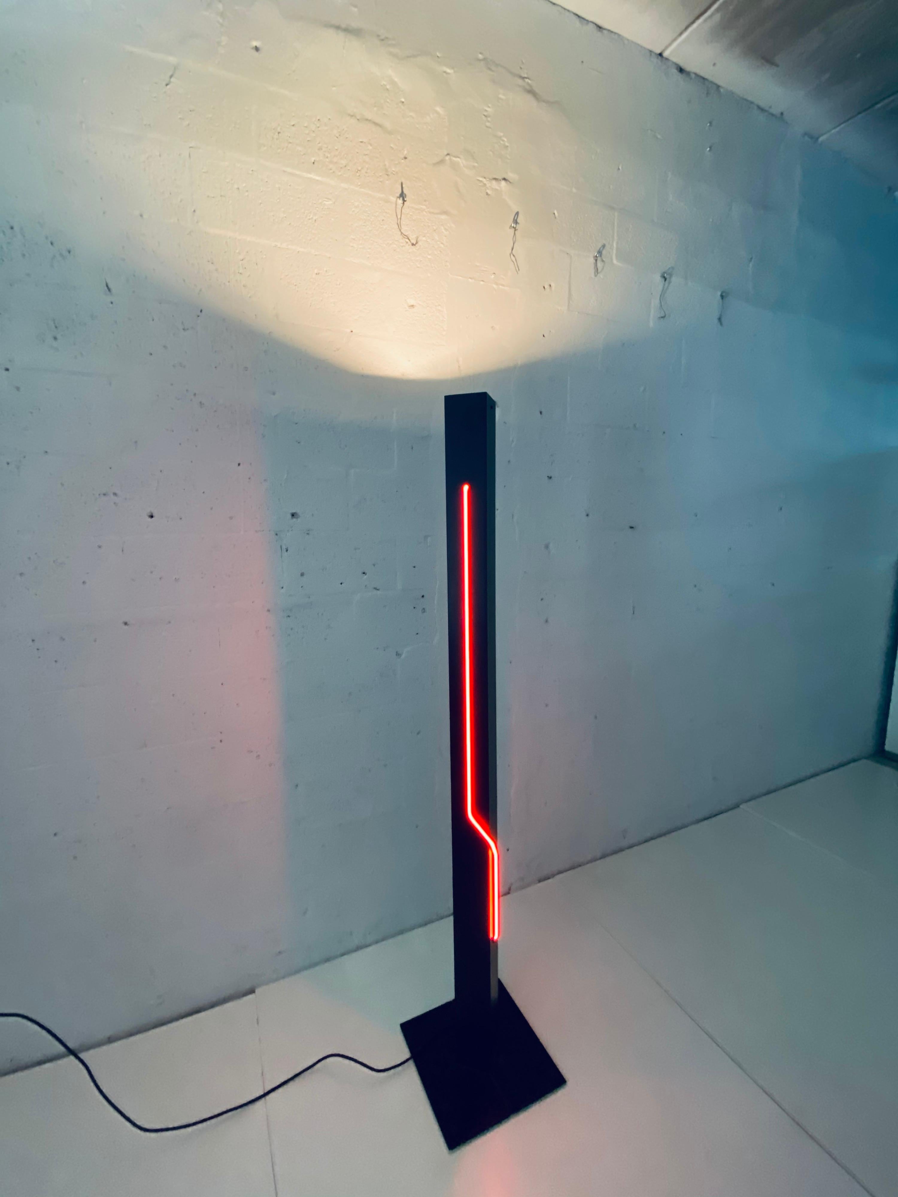 Rudi Stern Postmodern Red Neon Floor Lamp for George Kovacs, 1980s In Good Condition In Miami, FL