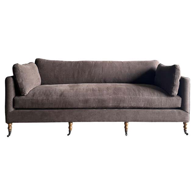 Washed Out Ruddin Slip Covered Slope Arm Sofa in Stone Washed Greige Linen with Down ...