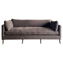 Rudin Belgian Linen Sofa with Down Wrapped Seat Cushion in Cafe Noir Linen