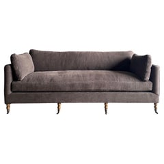 Rudin Belgian Linen Sofa with Down Wrapped Seat Cushion in Cafe Noir Linen
