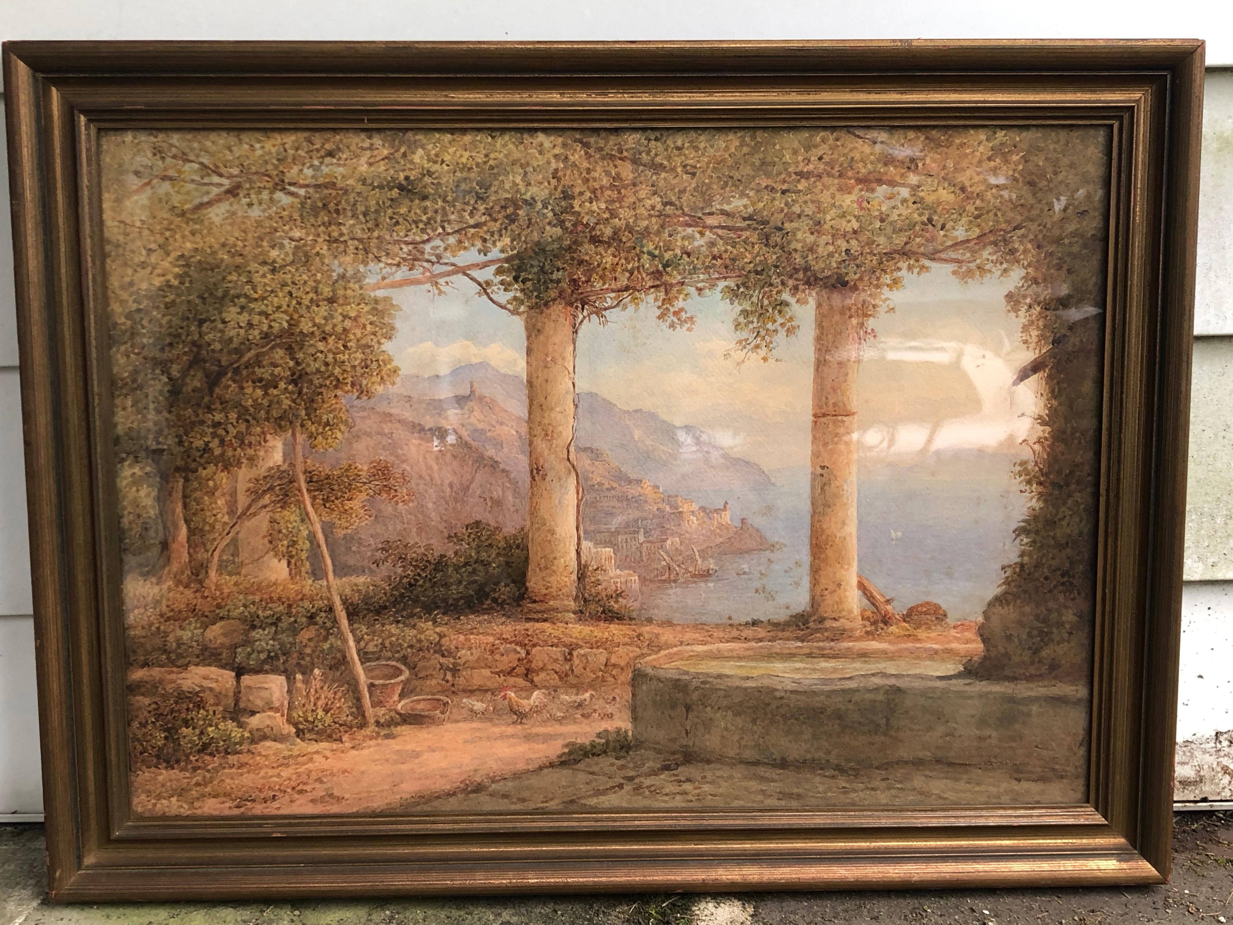 Rudlolf Muller Watercolor Dated 1854 Amalfi Coastal Scene 3