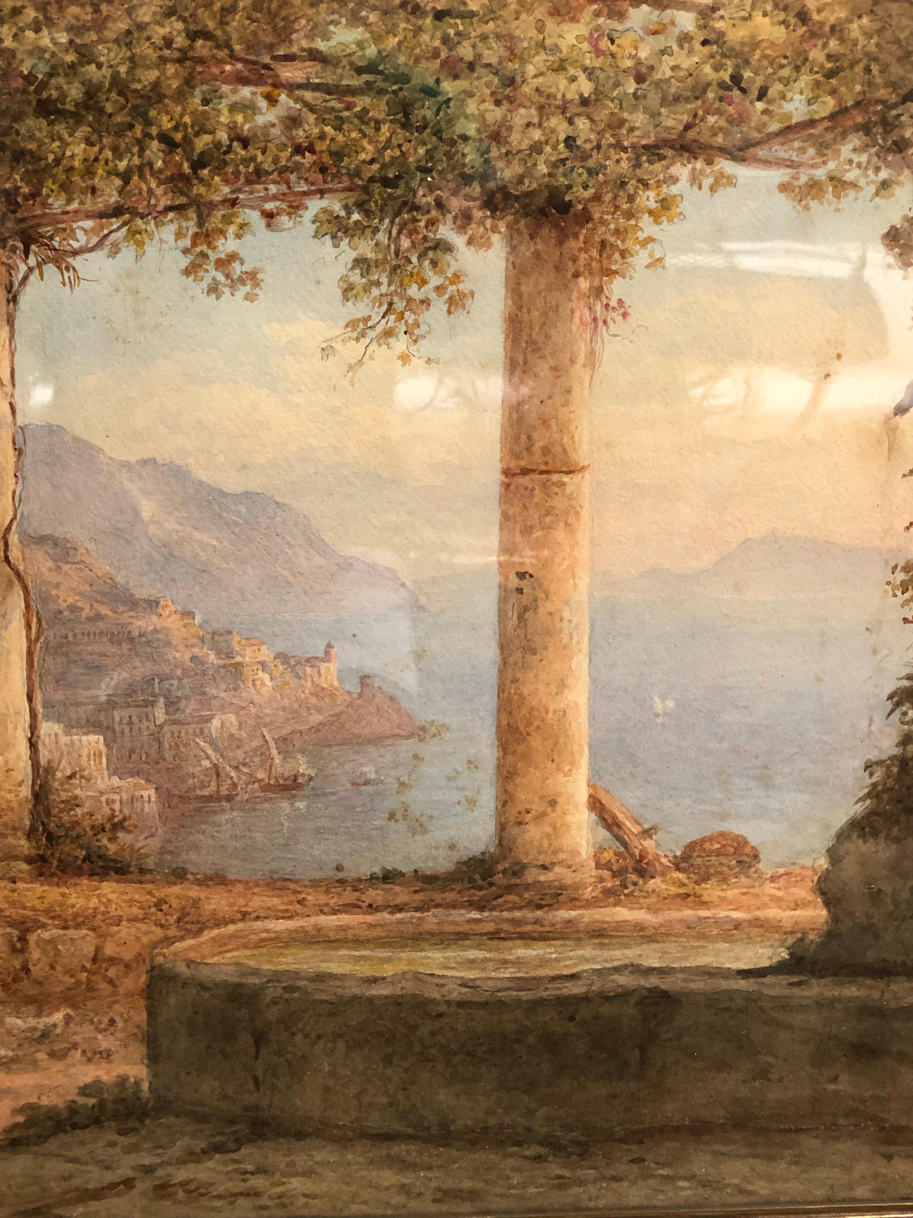Rudlolf Muller Watercolor Dated 1854 Amalfi Coastal Scene 5