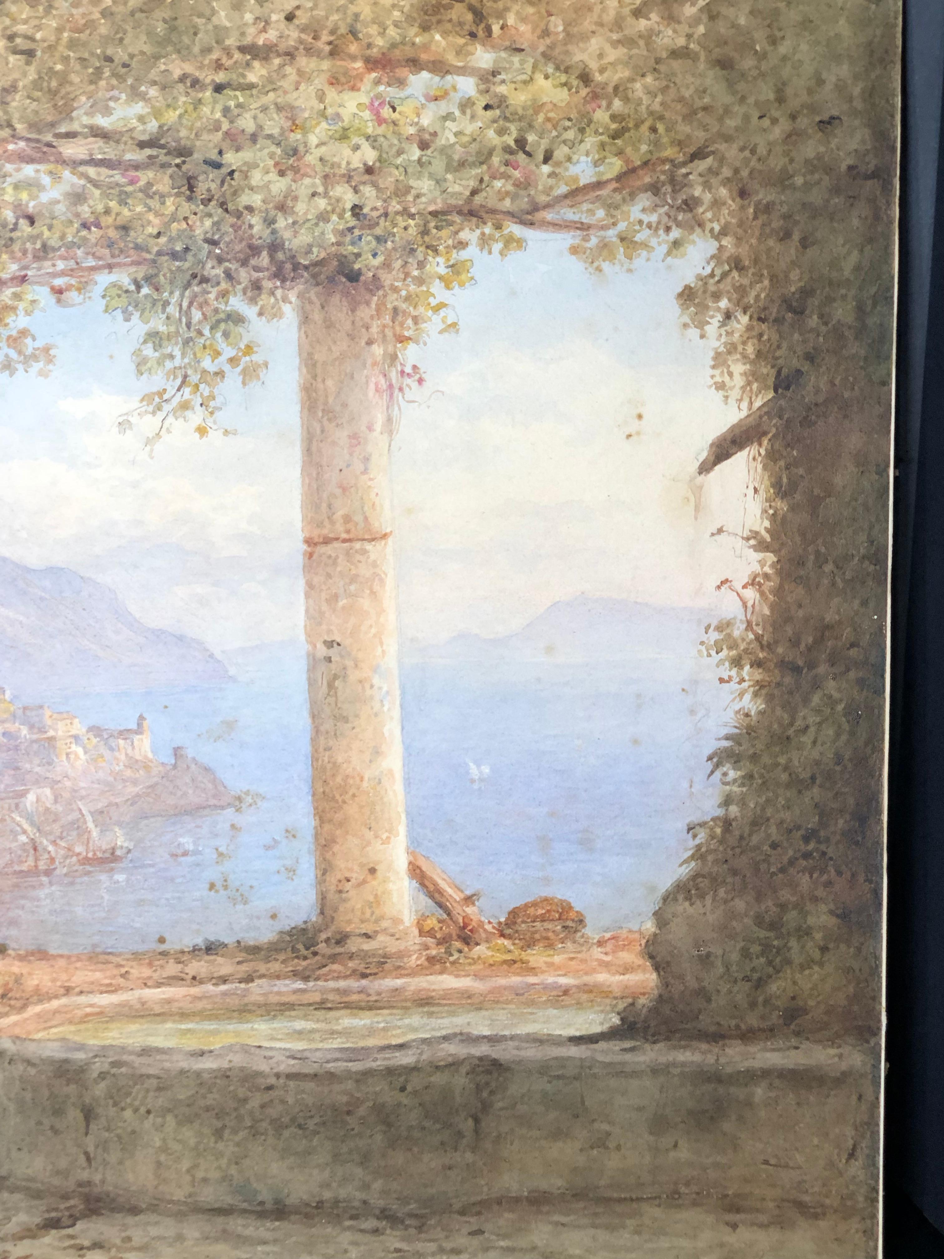 Italian Rudlolf Muller Watercolor Dated 1854 Amalfi Coastal Scene
